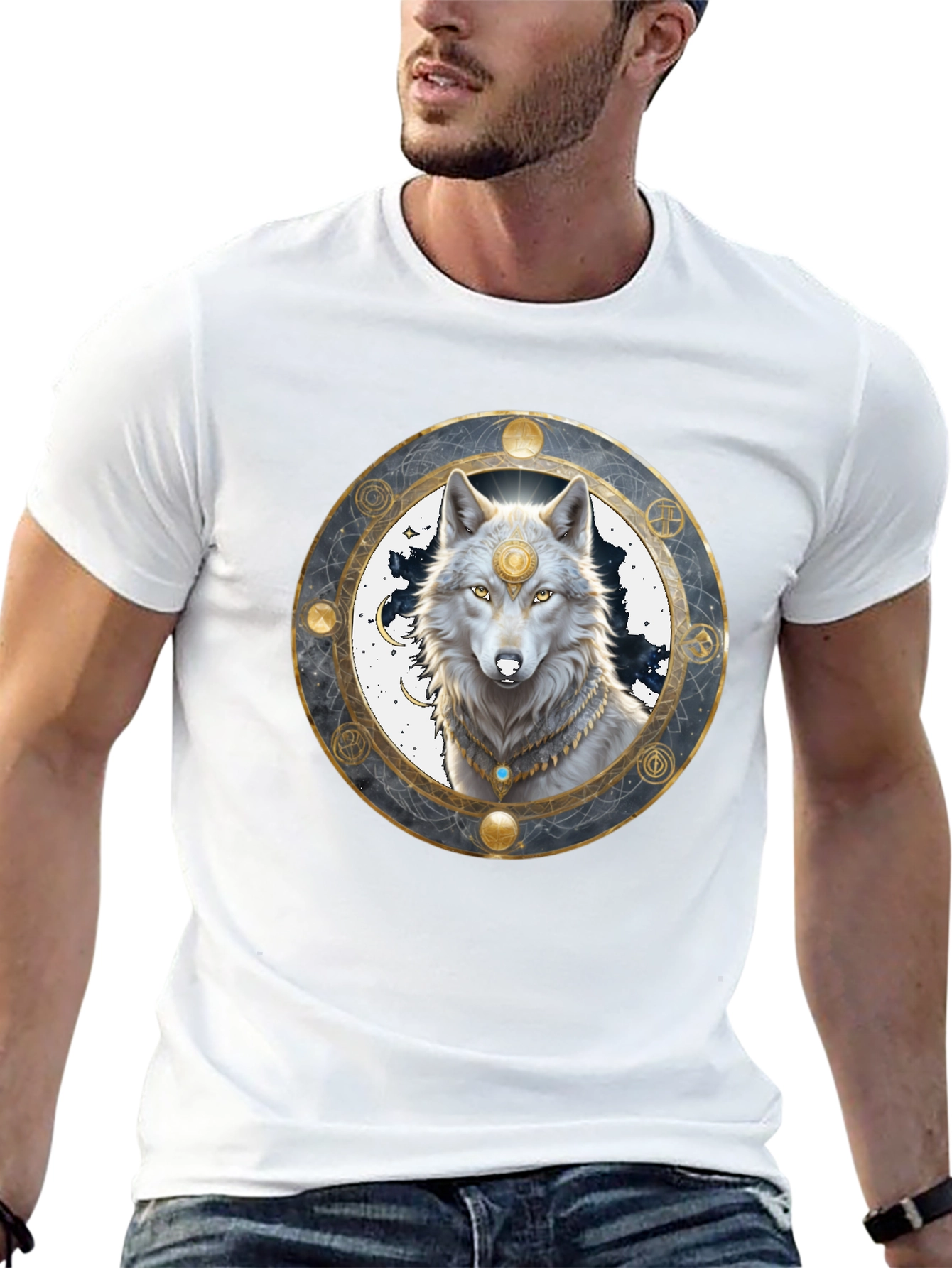 Mystic Wolf Graphic Tee - Black Crew Neck Shirt
