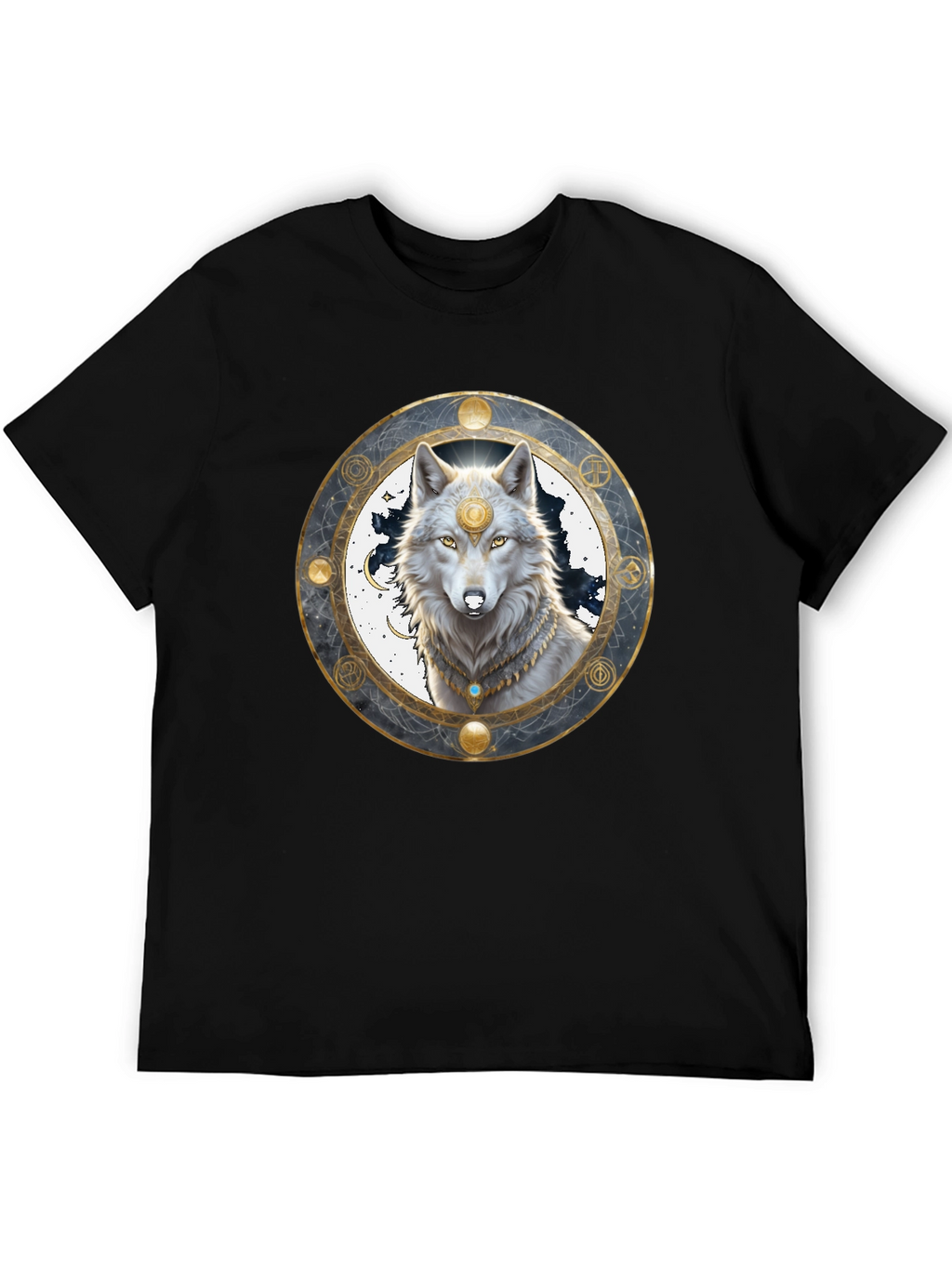 Mystic Wolf Graphic Tee - Black Crew Neck Shirt