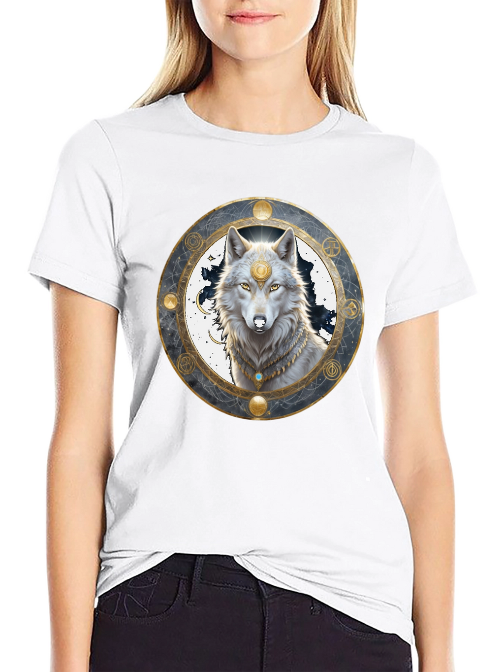Mystic Wolf Graphic Tee - Black Crew Neck Shirt