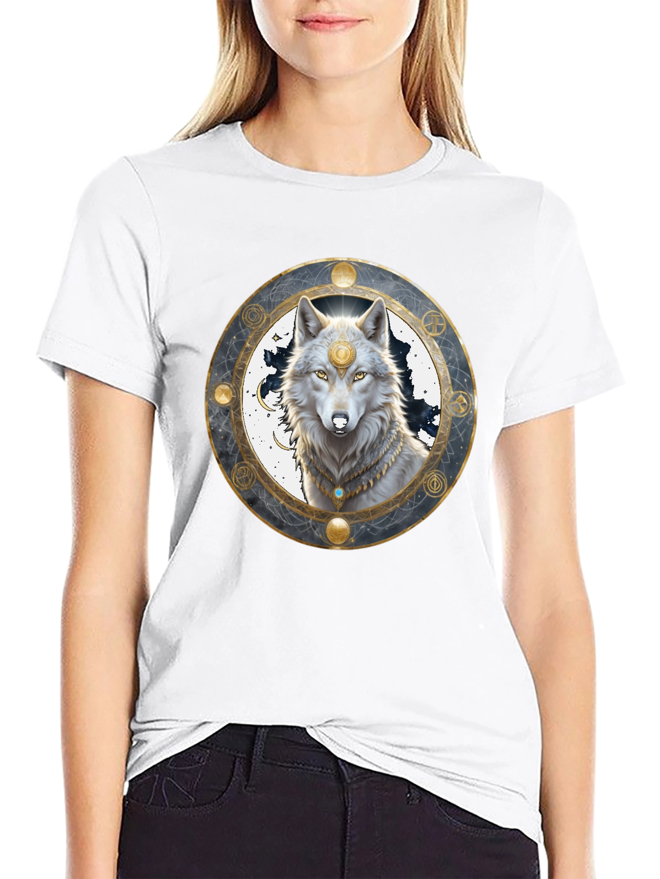 Mystic Wolf Graphic Tee - Black Crew Neck Shirt