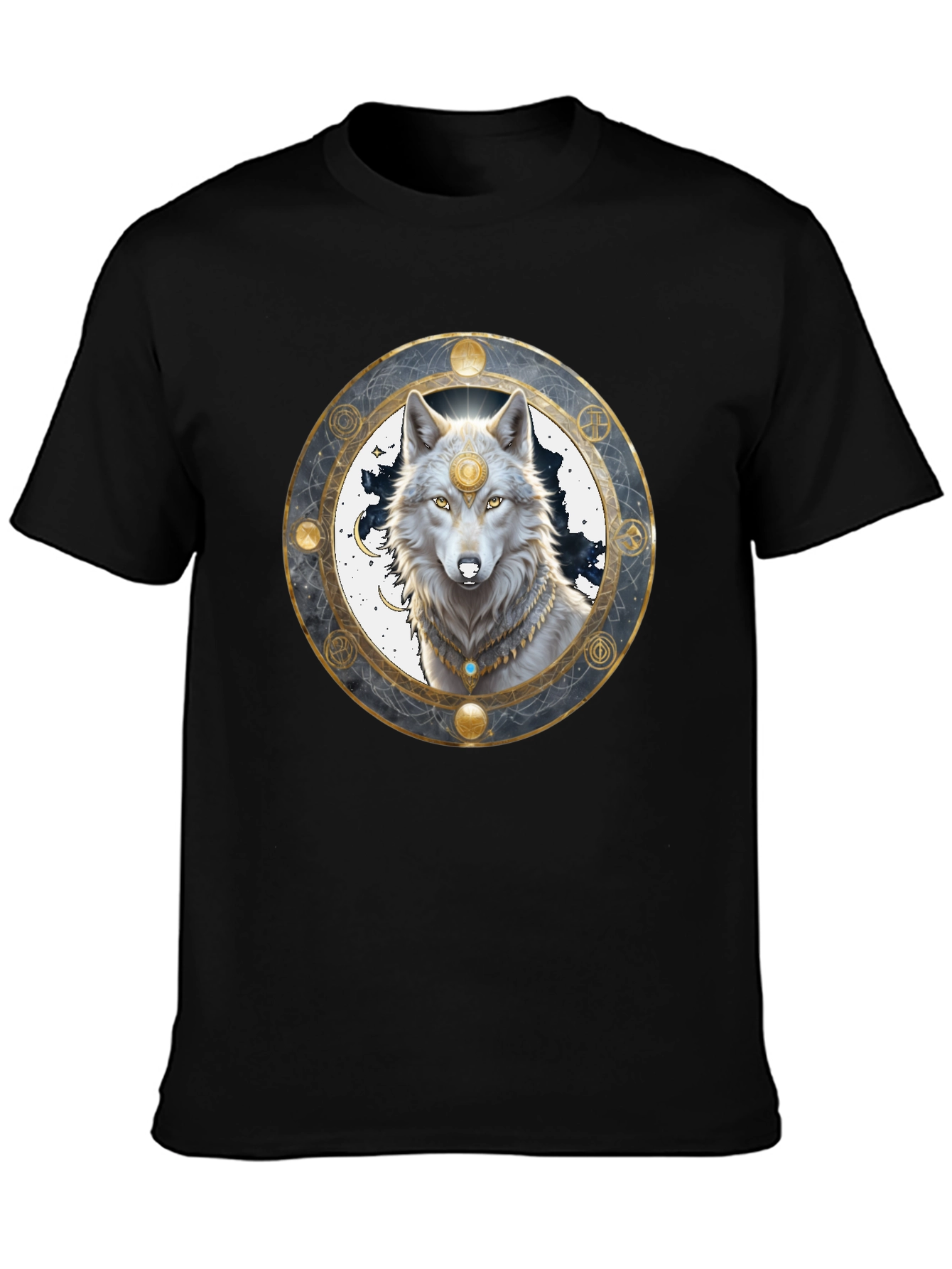 Mystic Wolf Graphic Tee - Black Crew Neck Shirt