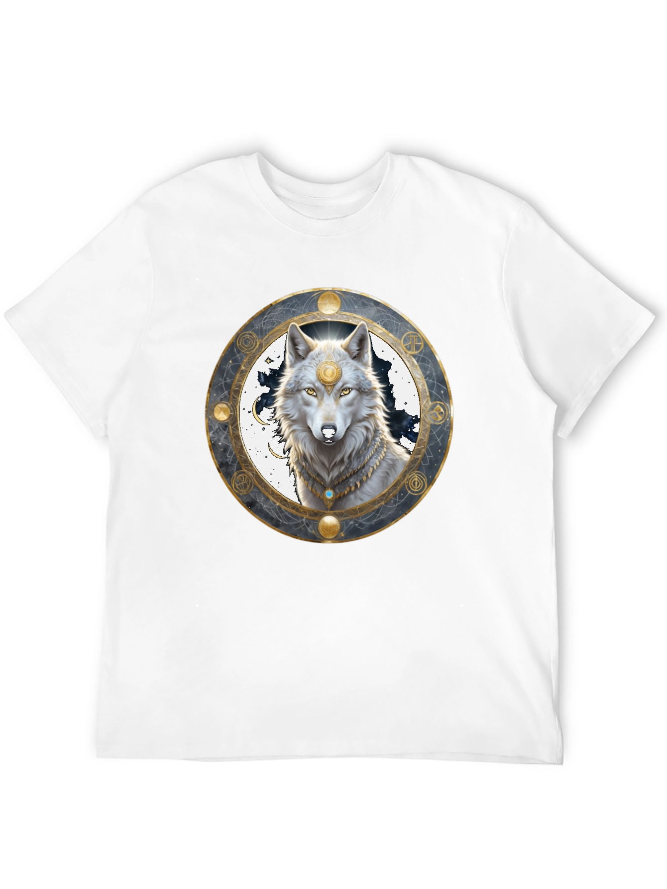 Mystic Wolf Graphic Tee - Black Crew Neck Shirt