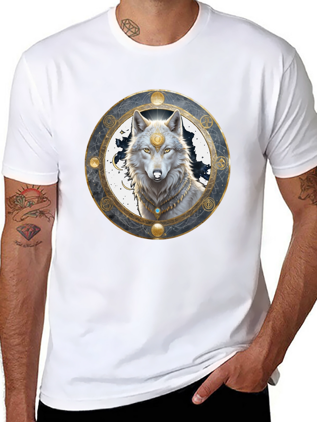 Mystic Wolf Graphic Tee - Black Crew Neck Shirt