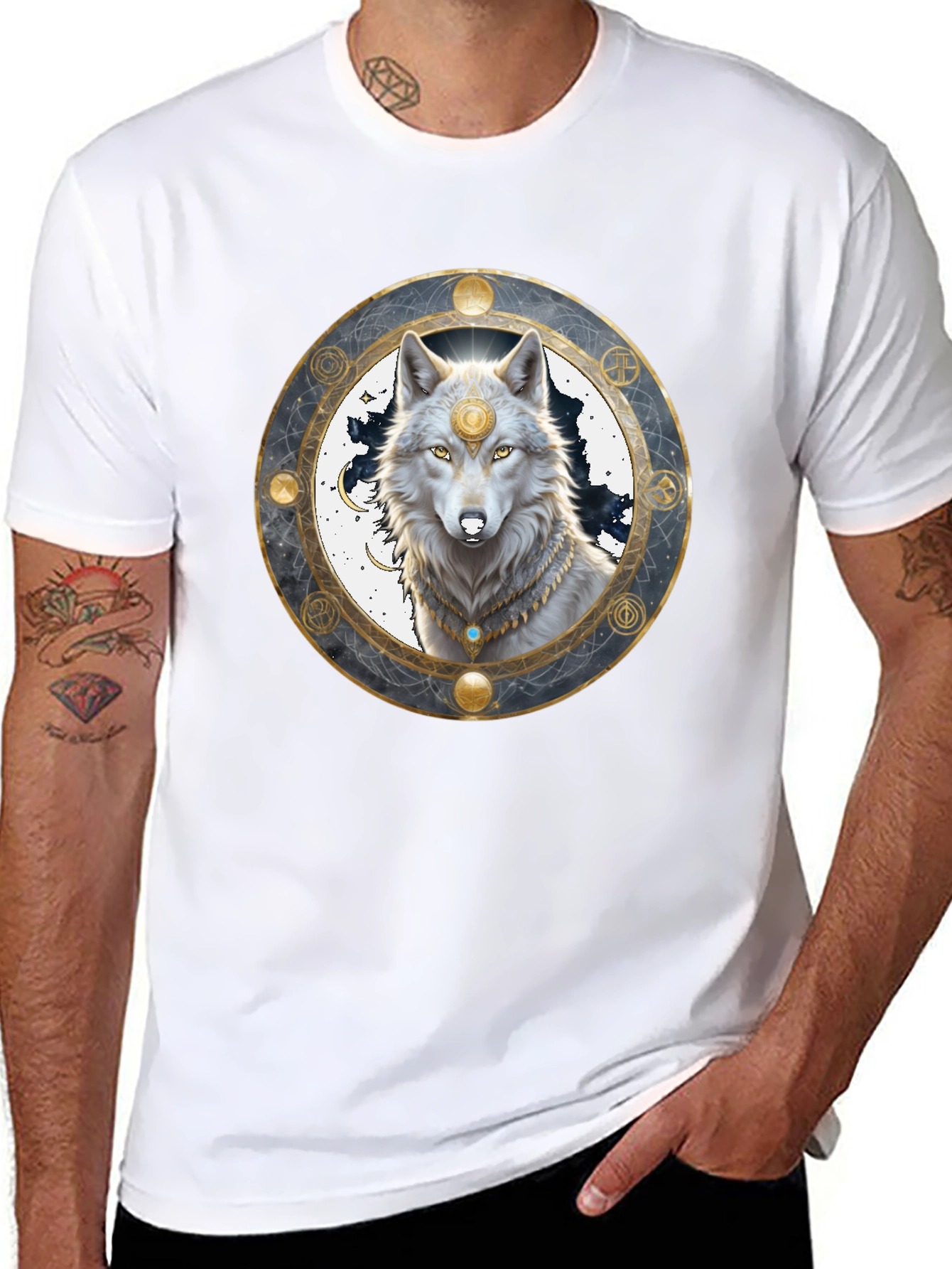 Mystic Wolf Graphic Tee - Black Crew Neck Shirt