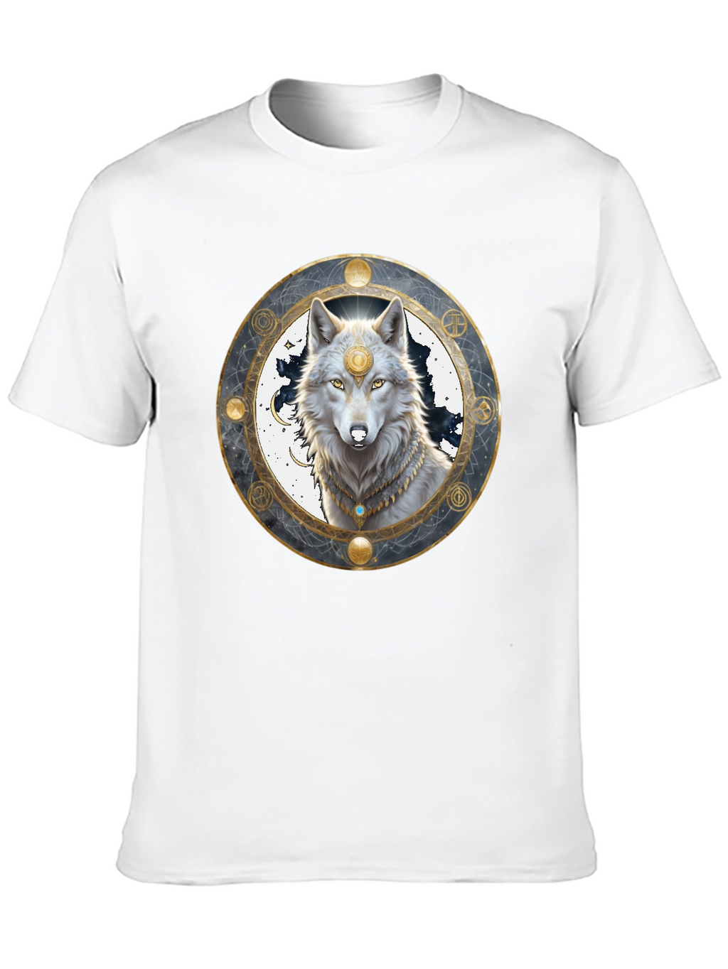 Mystic Wolf Graphic Tee - Black Crew Neck Shirt