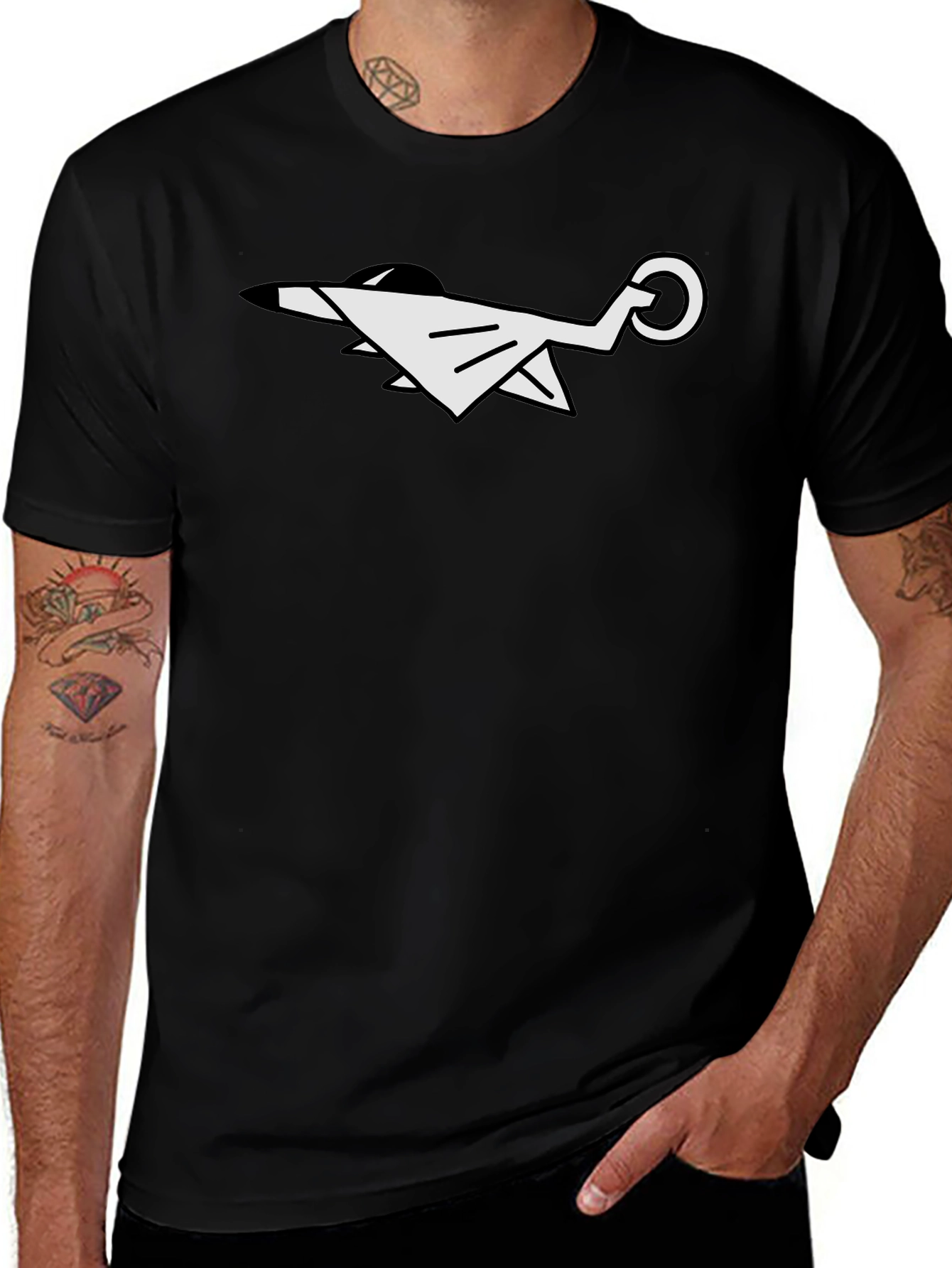 Abstract Airplane Graphic Tee - Black Cotton