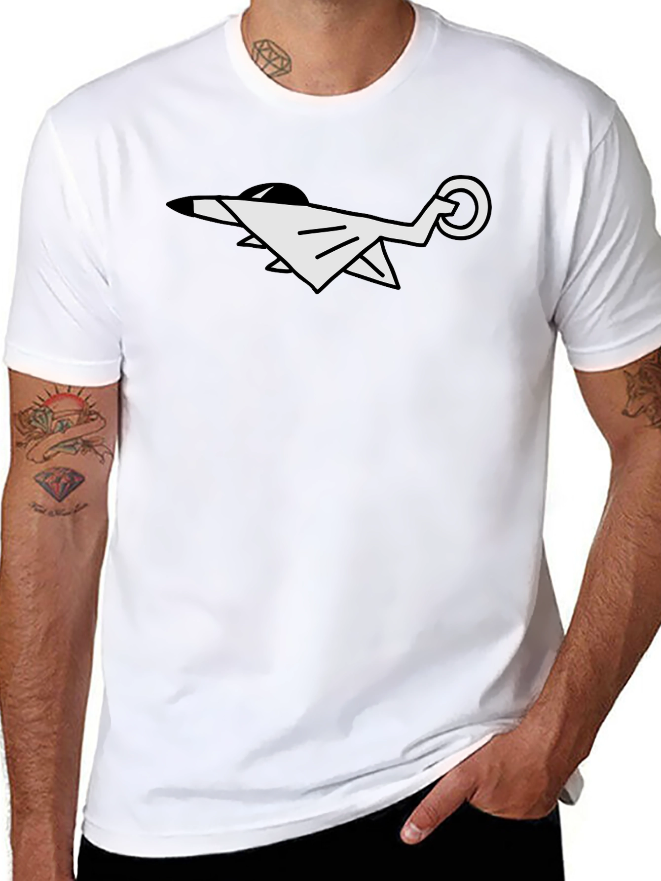Abstract Airplane Graphic Tee - Black Cotton
