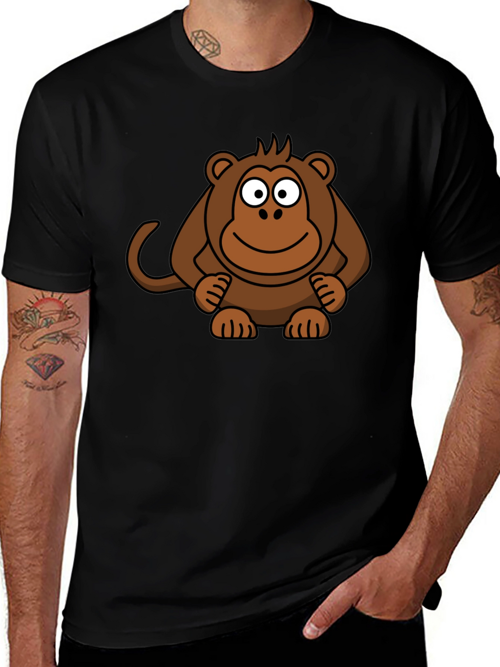Cartoon Monkey Graphic Print Black T-Shirt