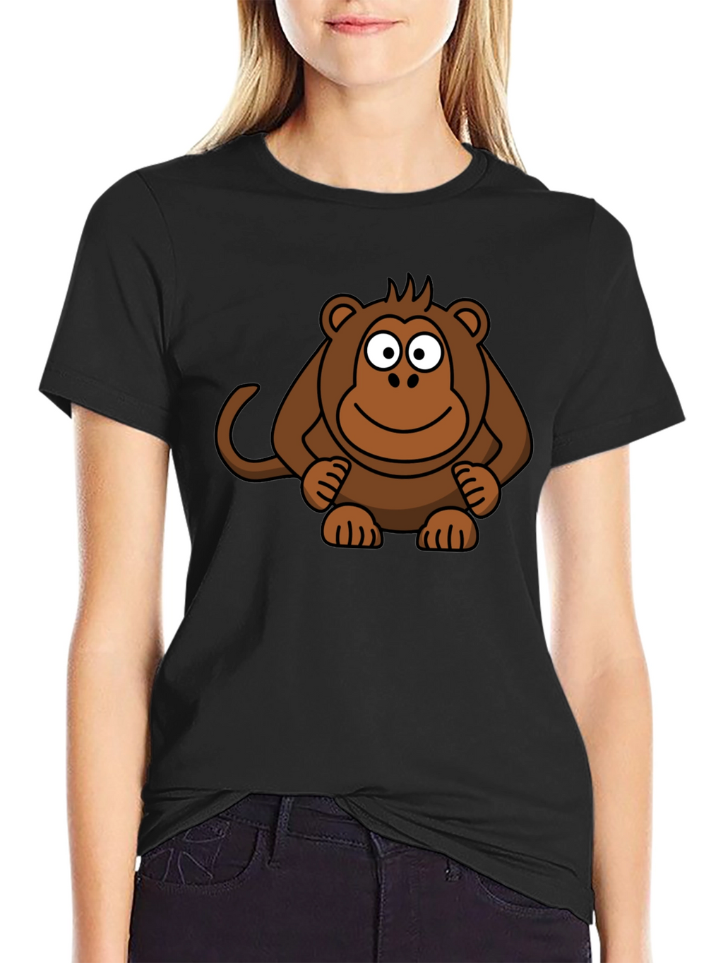 Cartoon Monkey Graphic Print Black T-Shirt