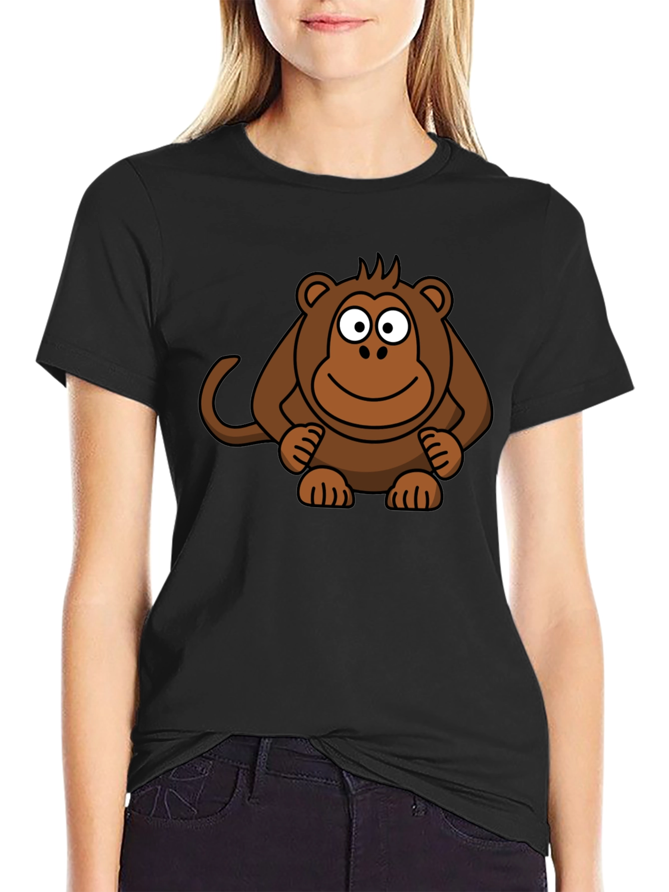 Cartoon Monkey Graphic Print Black T-Shirt