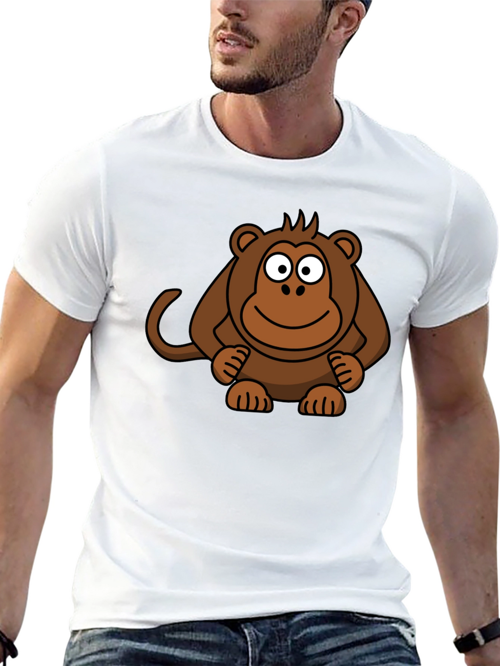 Cartoon Monkey Graphic Print Black T-Shirt