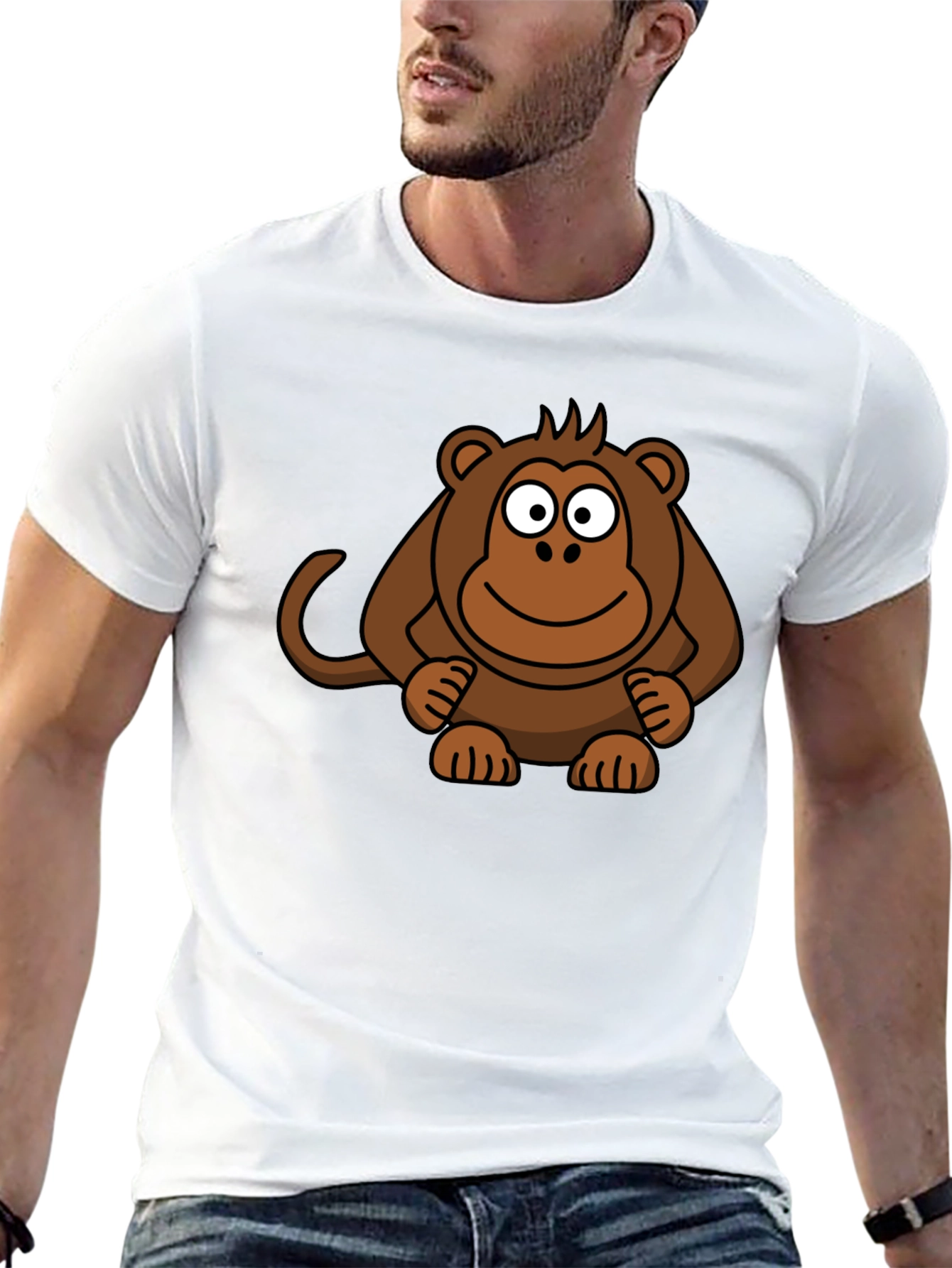 Cartoon Monkey Graphic Print Black T-Shirt