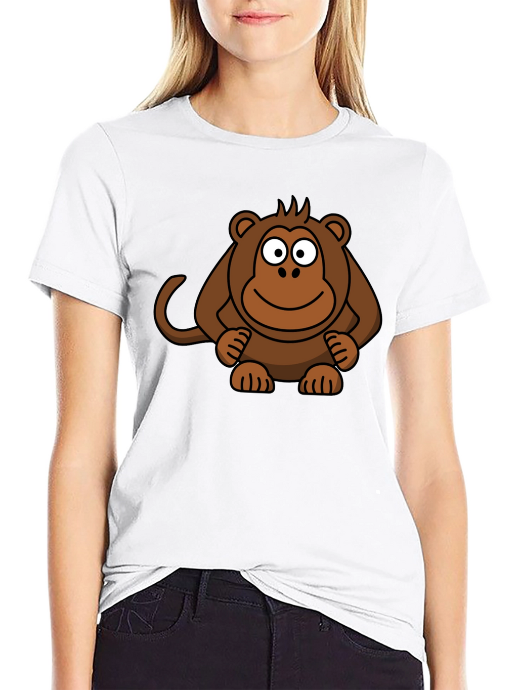 Cartoon Monkey Graphic Print Black T-Shirt