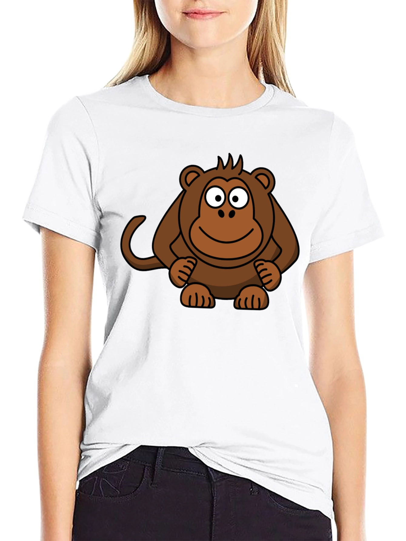 Cartoon Monkey Graphic Print Black T-Shirt