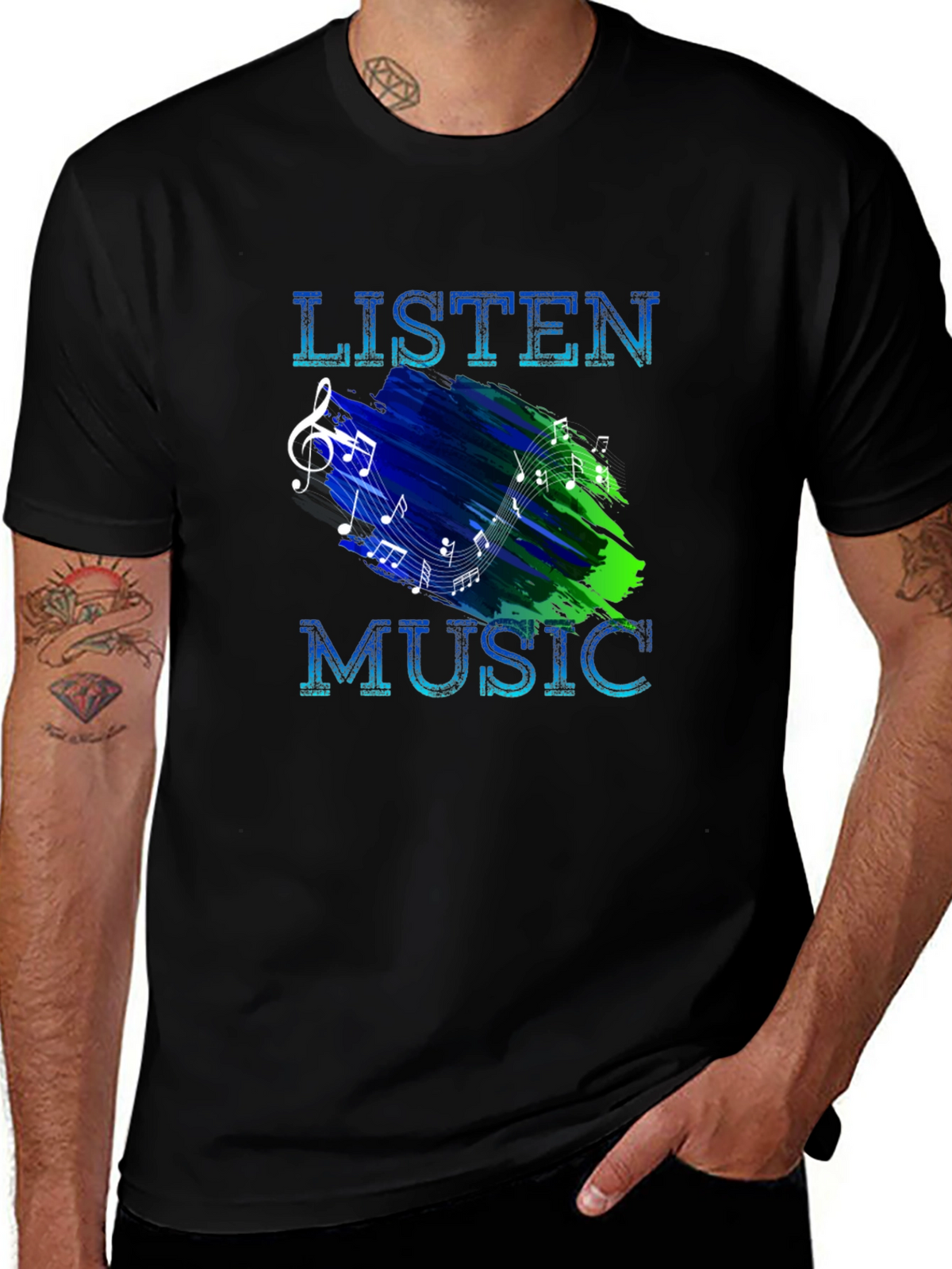 Listen Music Graphic T-Shirt - Mens Black Tee