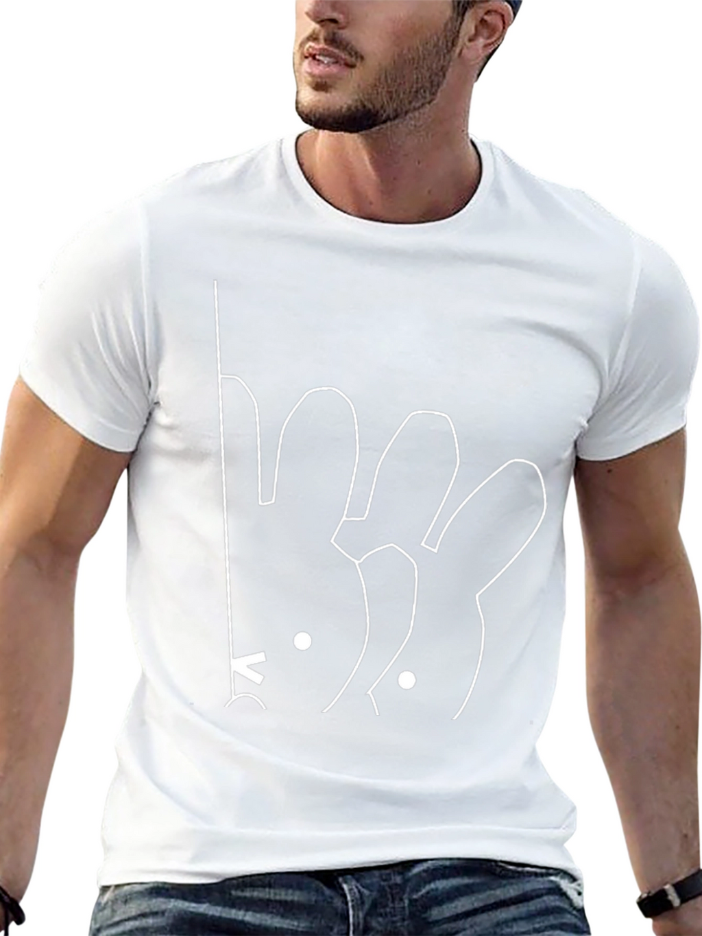 Minimalist Bunny Line Art Black T-Shirt