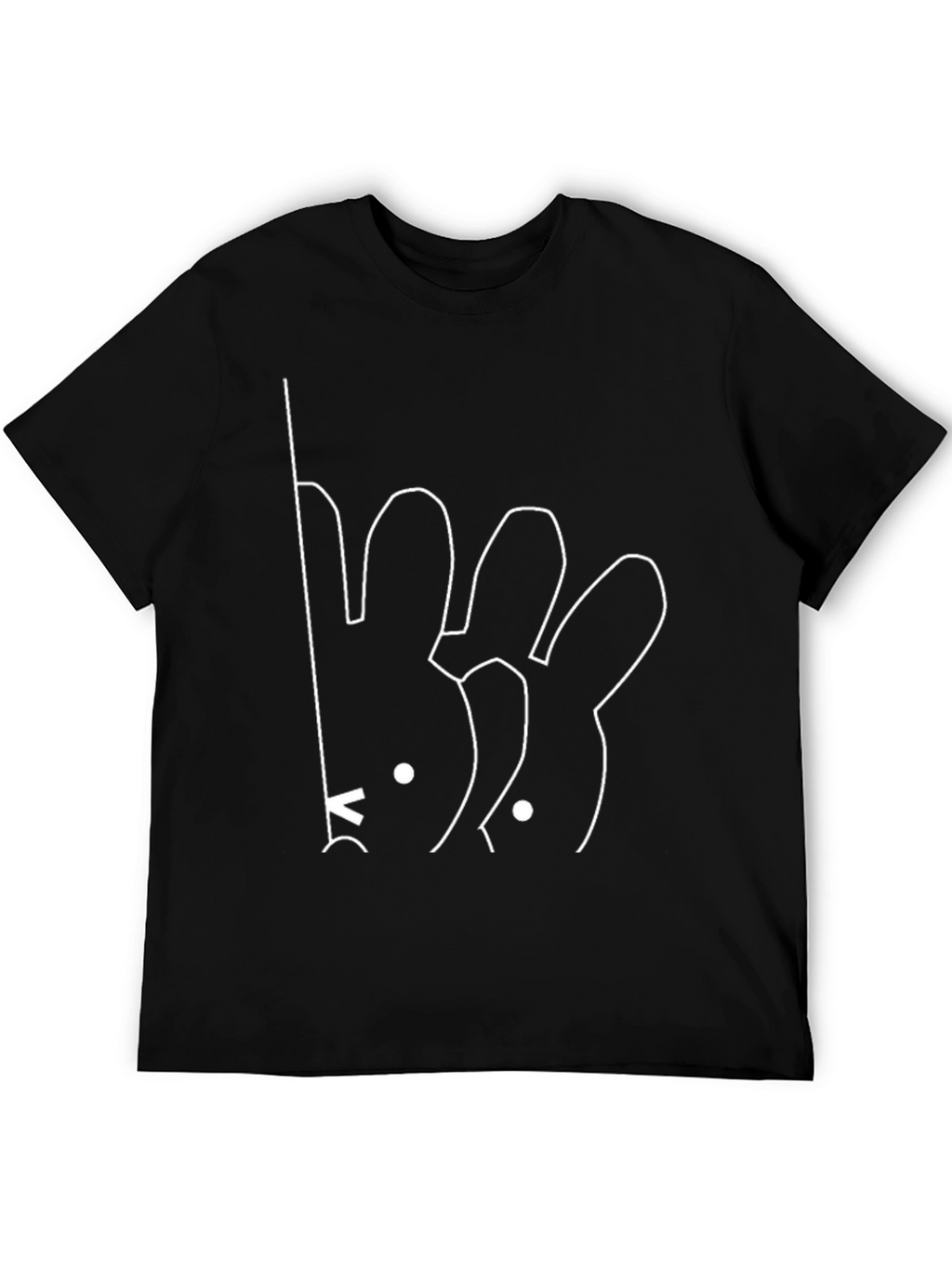 Minimalist Bunny Line Art Black T-Shirt