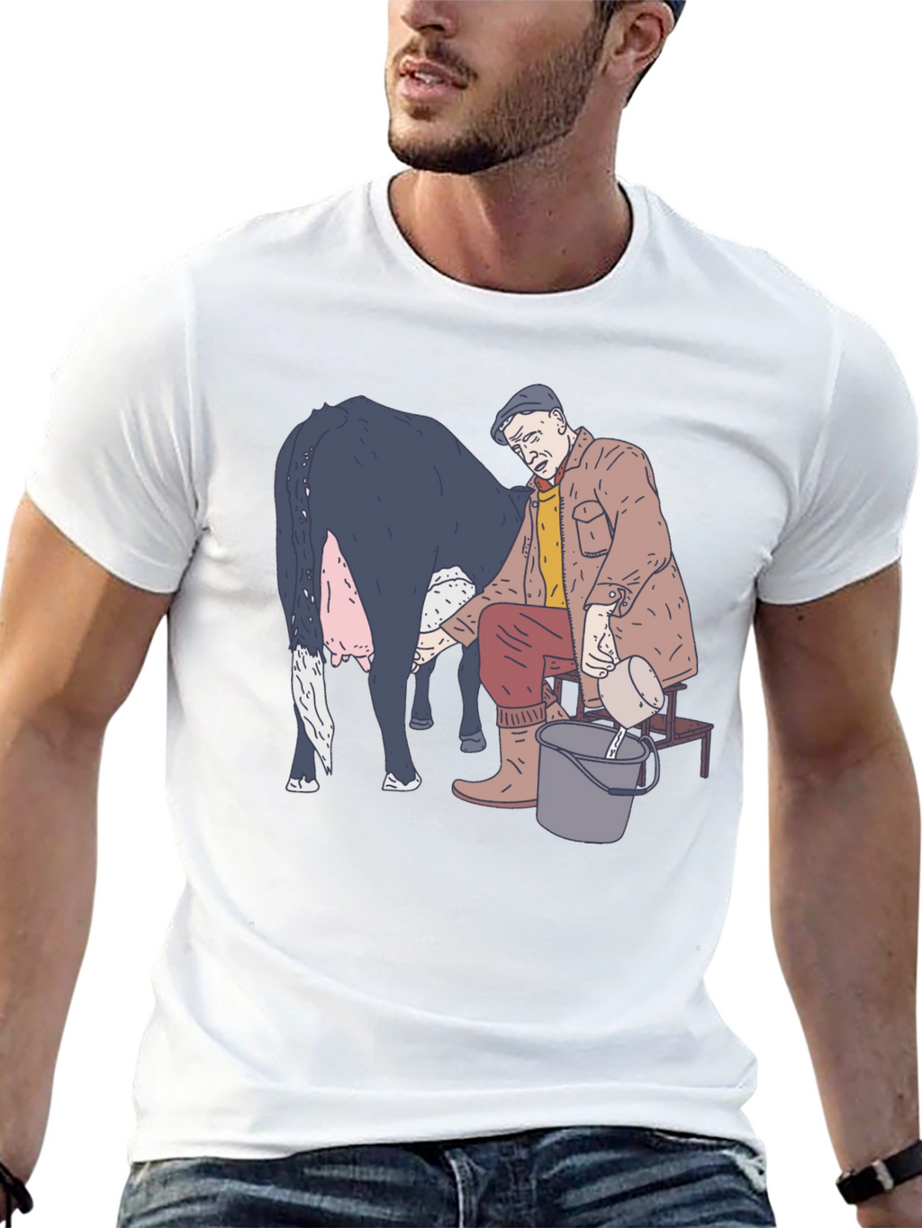Funny Milking Cow Graphic T-Shirt