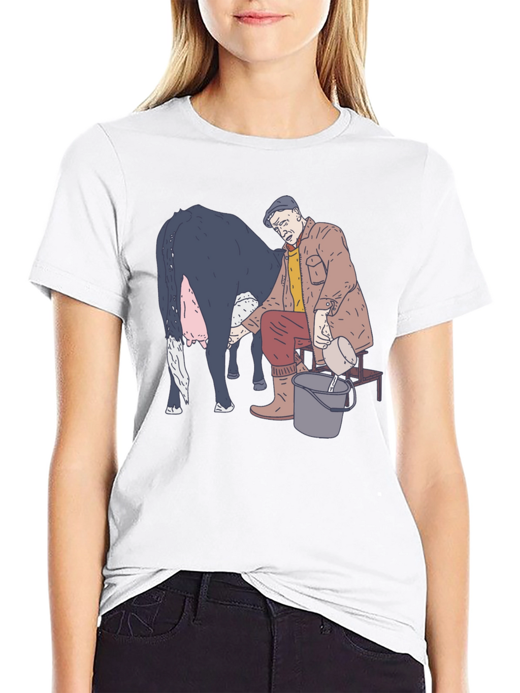 Funny Milking Cow Graphic T-Shirt