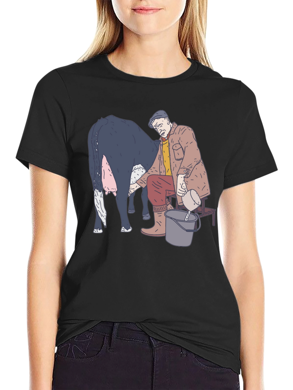 Funny Milking Cow Graphic T-Shirt