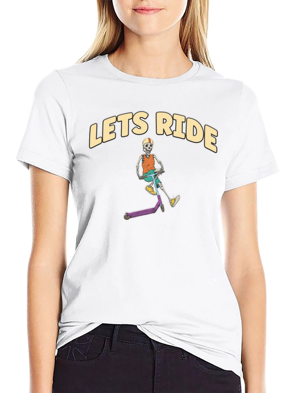 Lets Ride Skeleton Scooter Black T-Shirt