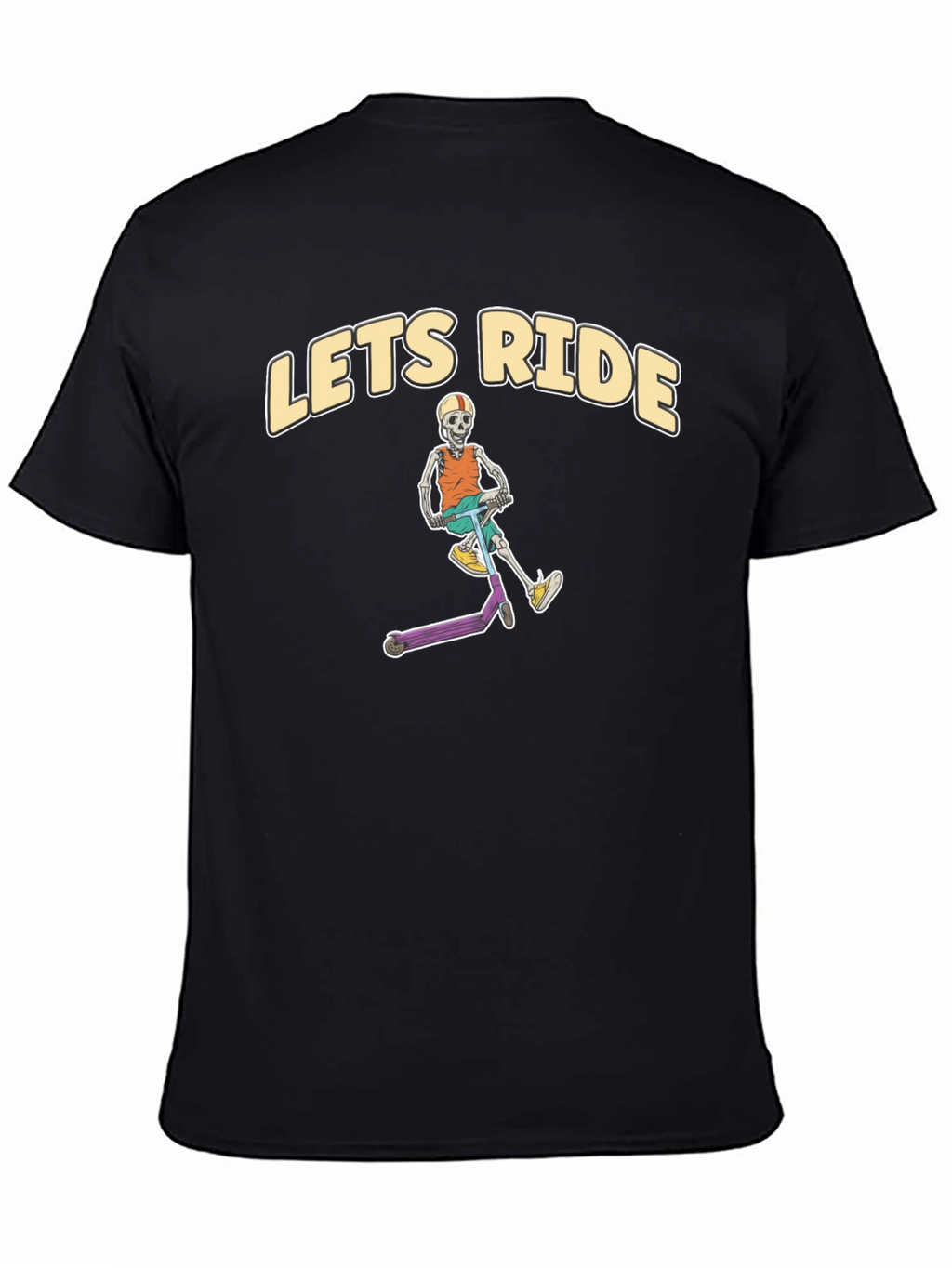 Lets Ride Skeleton Scooter Black T-Shirt