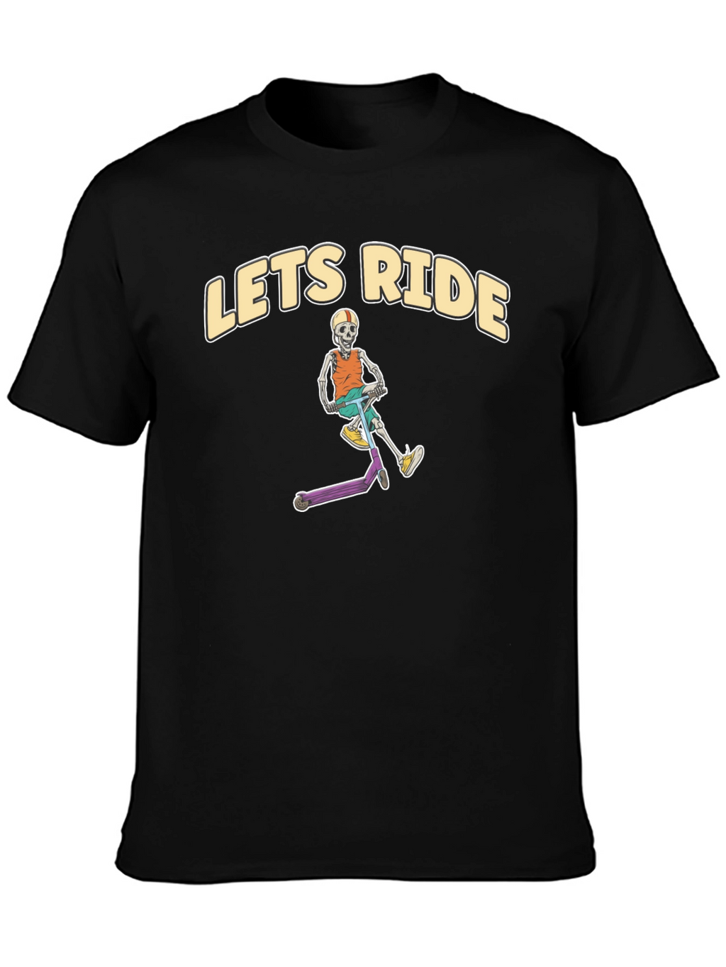 Lets Ride Skeleton Scooter Black T-Shirt