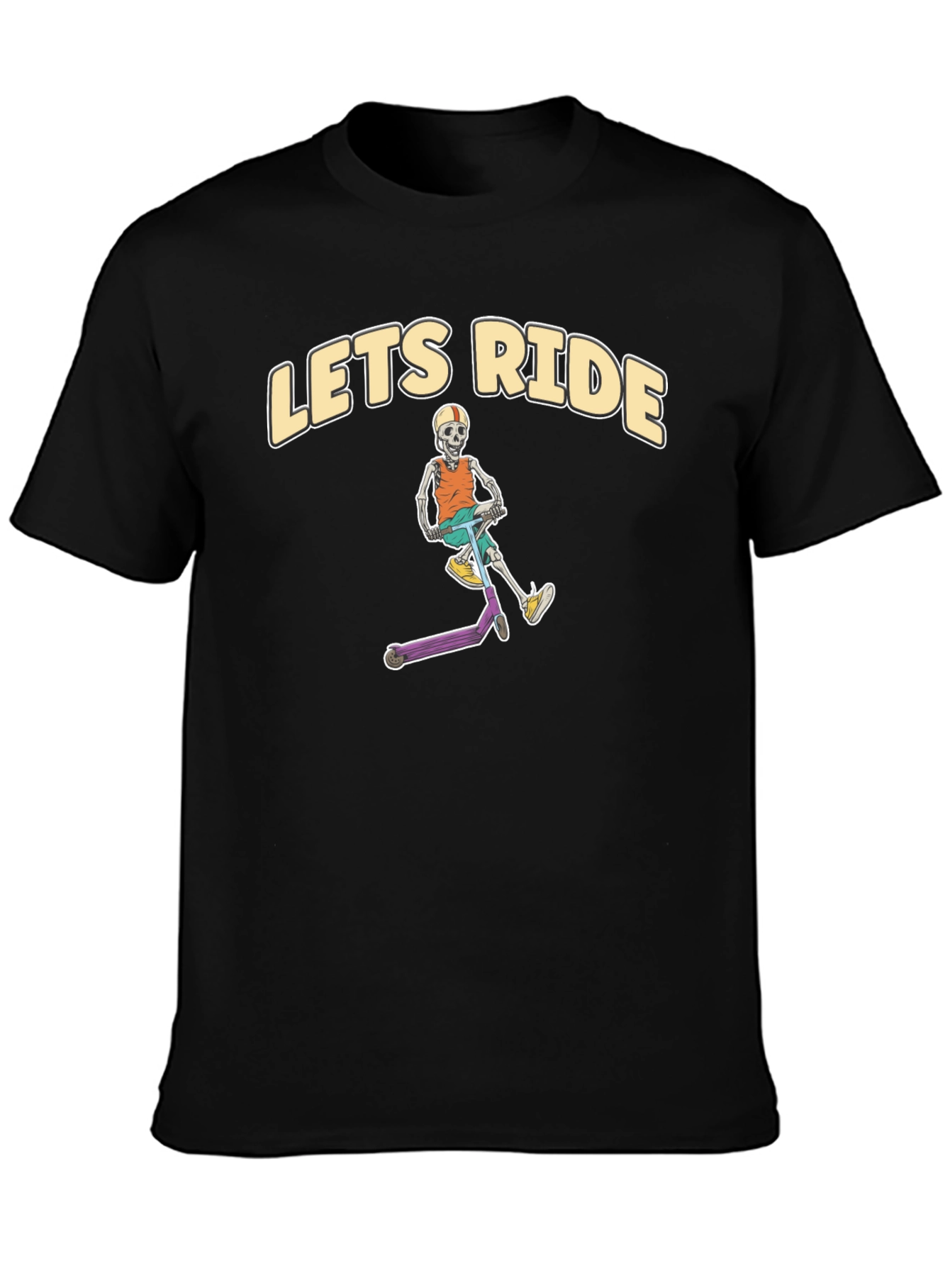 Lets Ride Skeleton Scooter Black T-Shirt