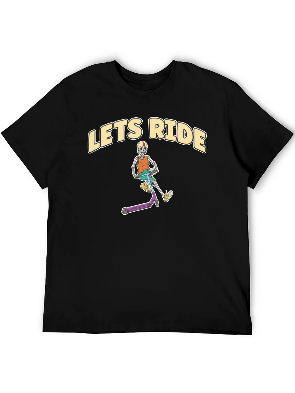 Lets Ride Skeleton Scooter Black T-Shirt