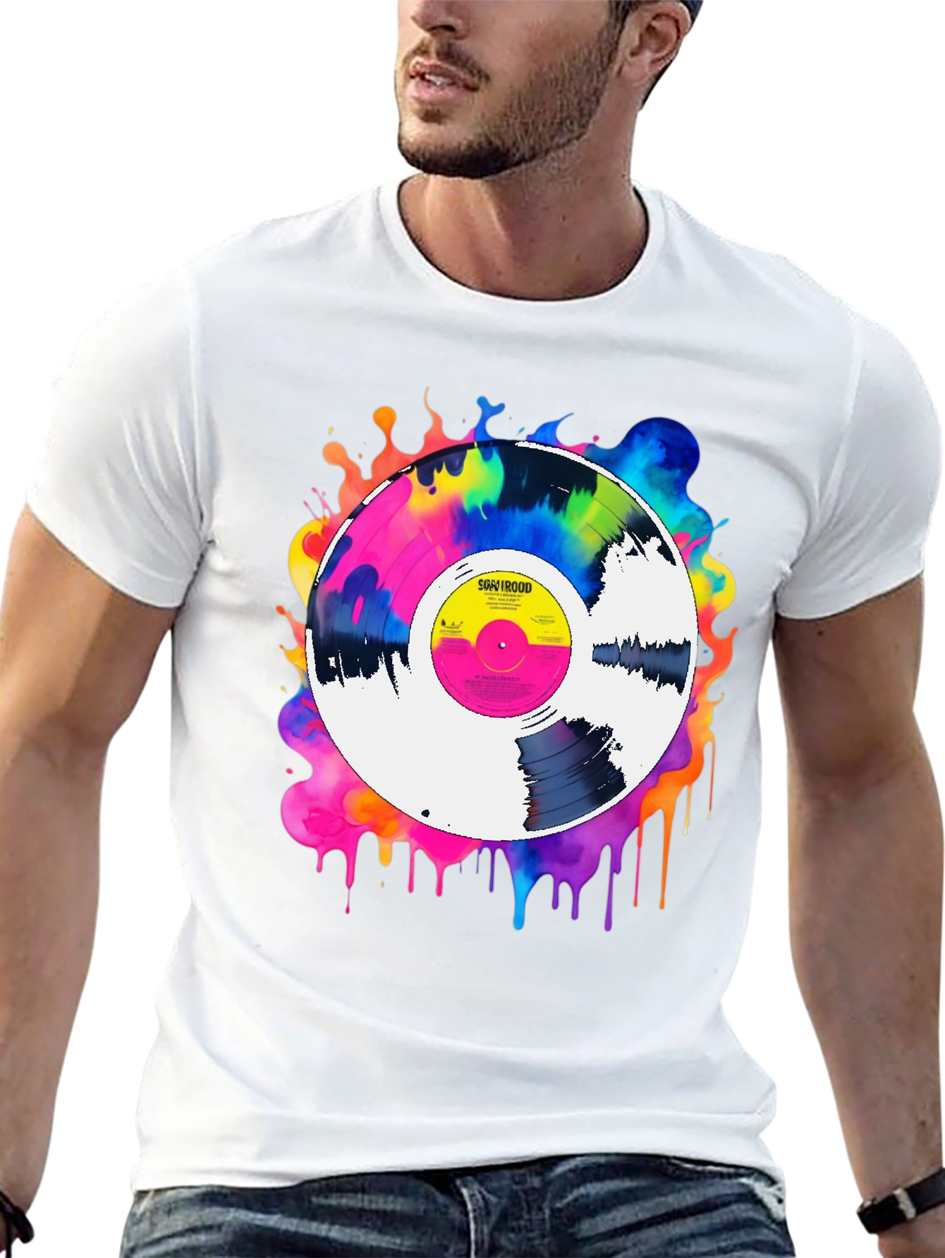 Colorful Vinyl Record Graphic Tee - Music Lover T-Shirt