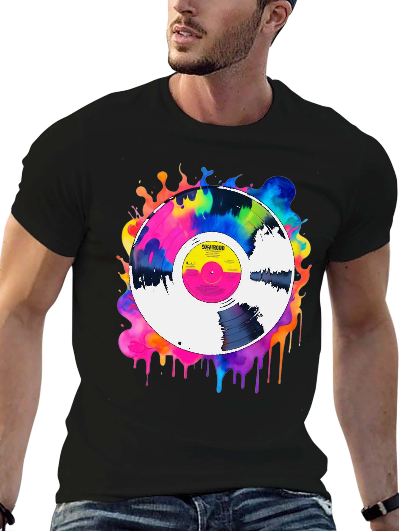 Colorful Vinyl Record Graphic Tee - Music Lover T-Shirt