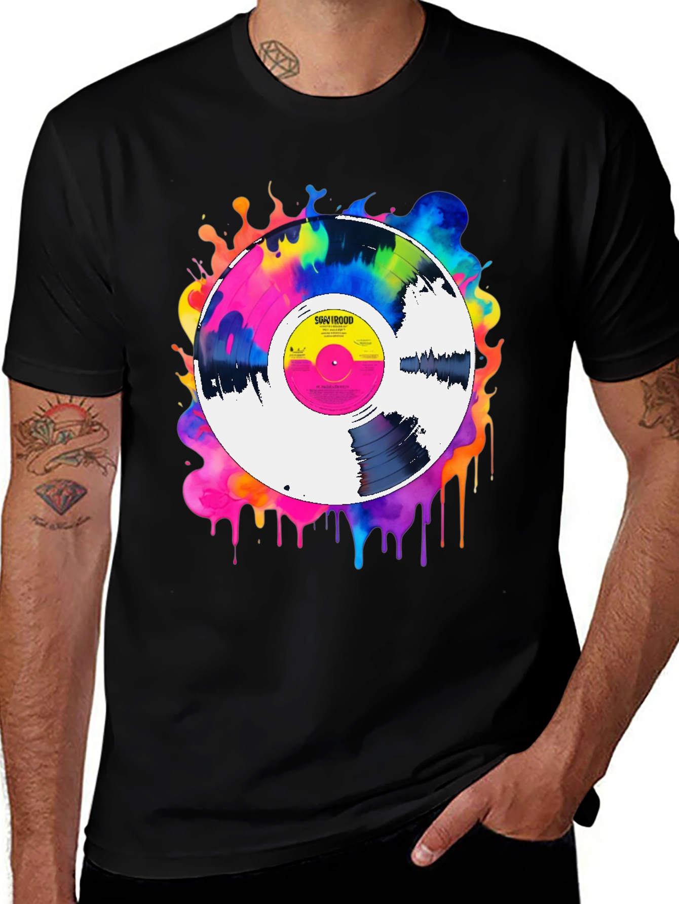 Colorful Vinyl Record Graphic Tee - Music Lover T-Shirt