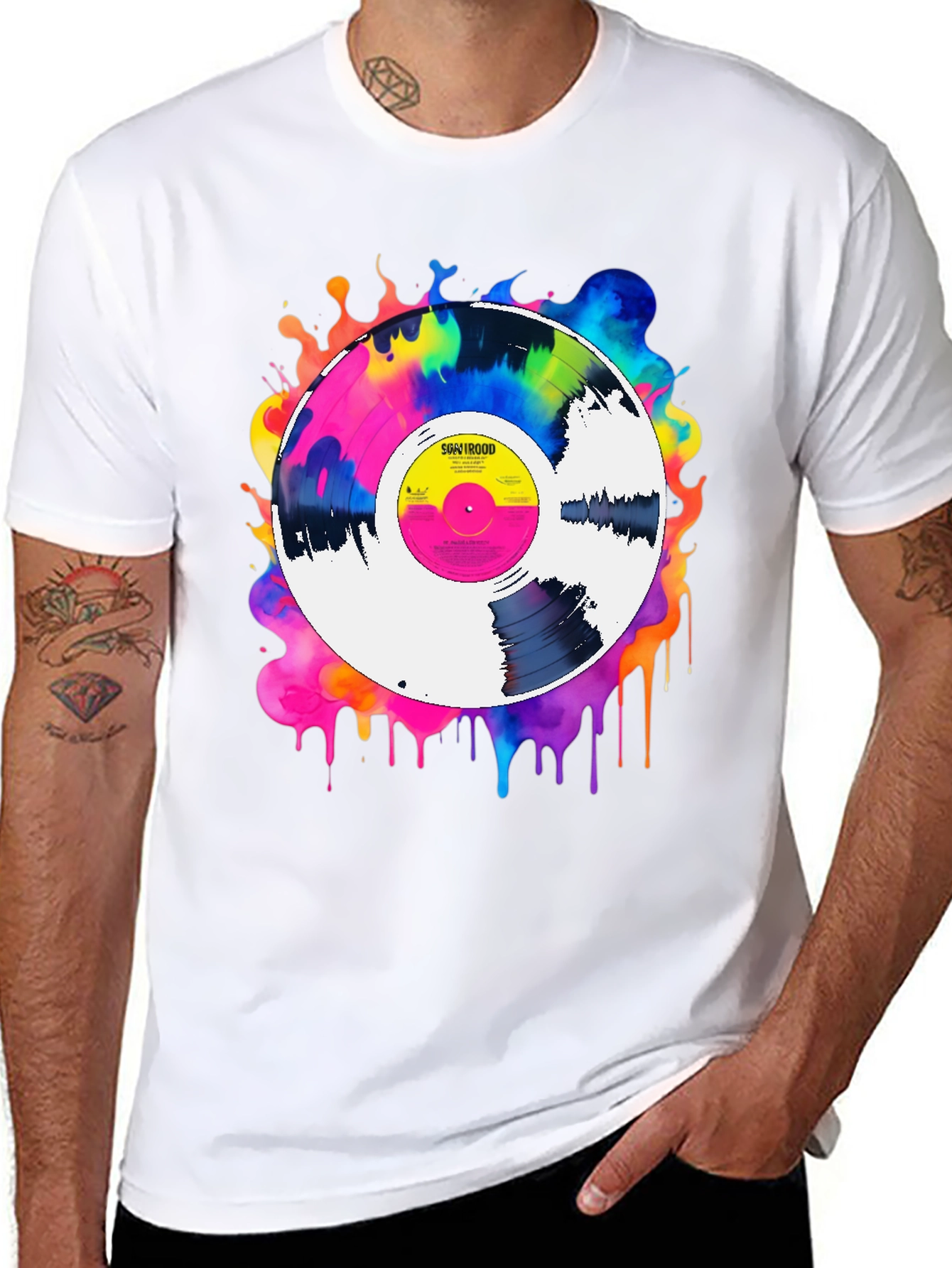 Colorful Vinyl Record Graphic Tee - Music Lover T-Shirt