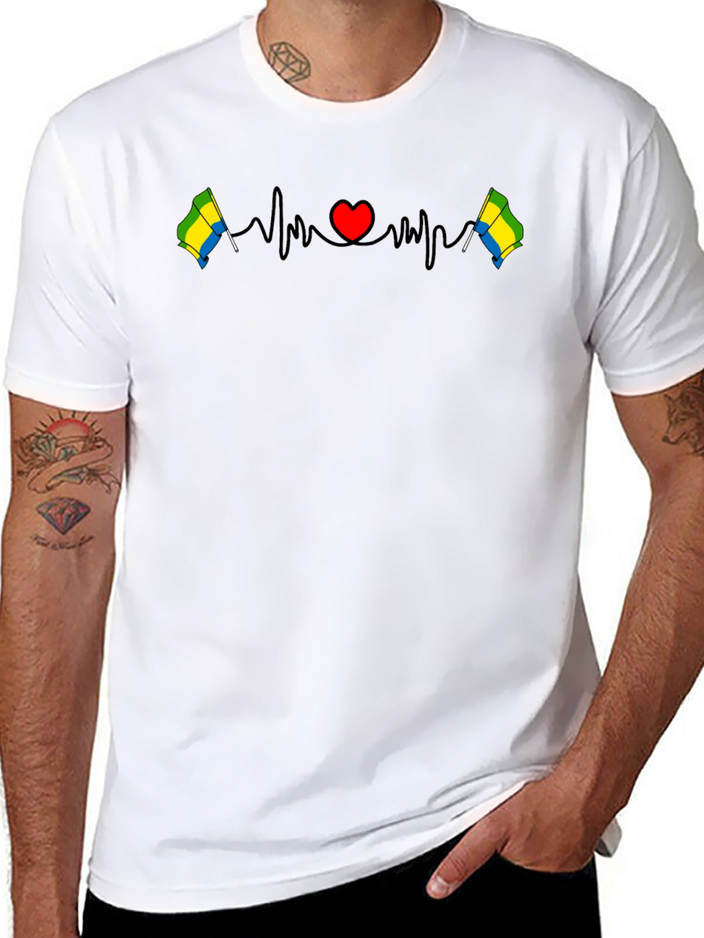 Gabon Flag Heartbeat T-Shirt