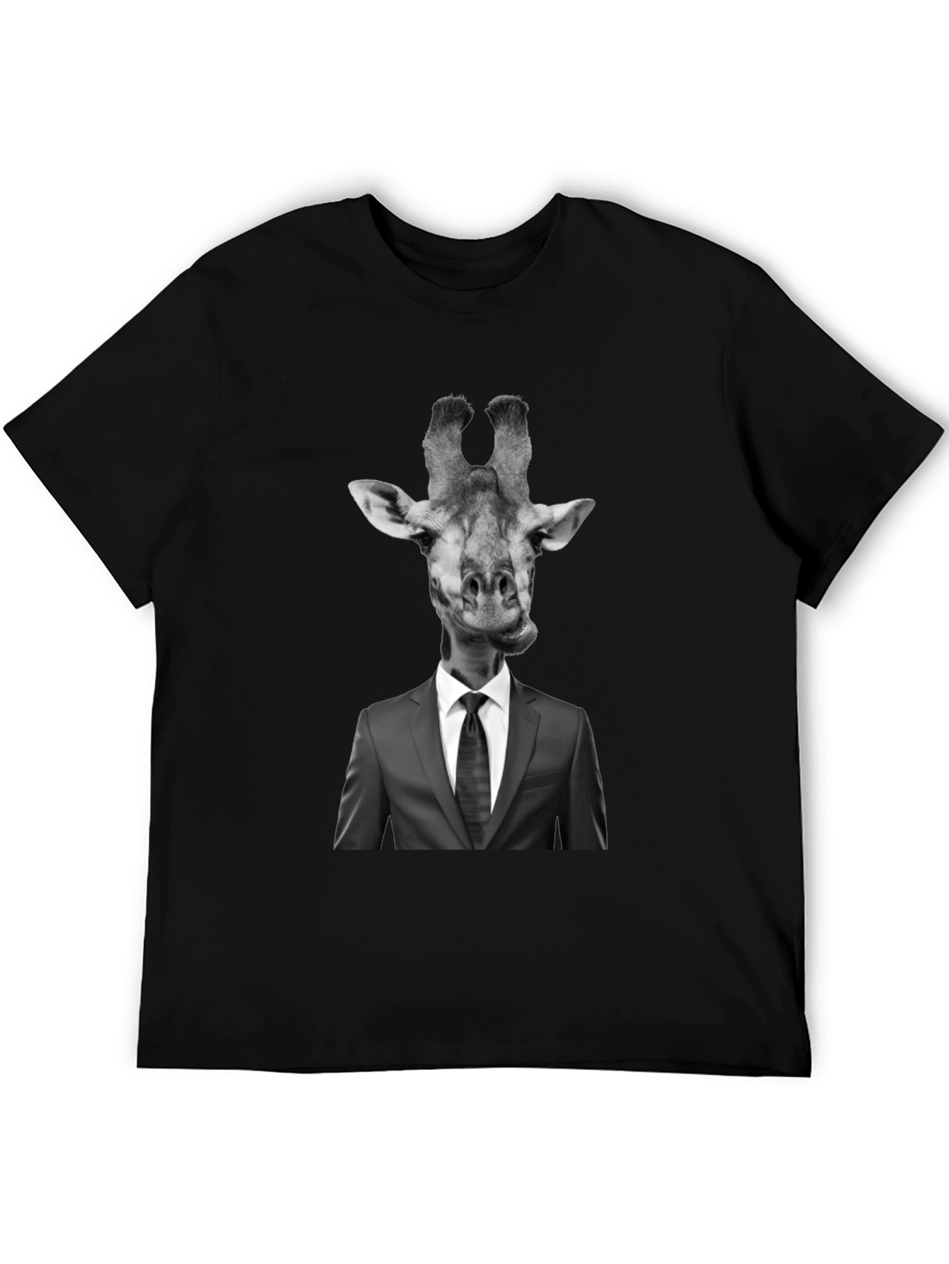 Giraffe in Suit Graphic Tee - Unique Mens Black T-Shirt