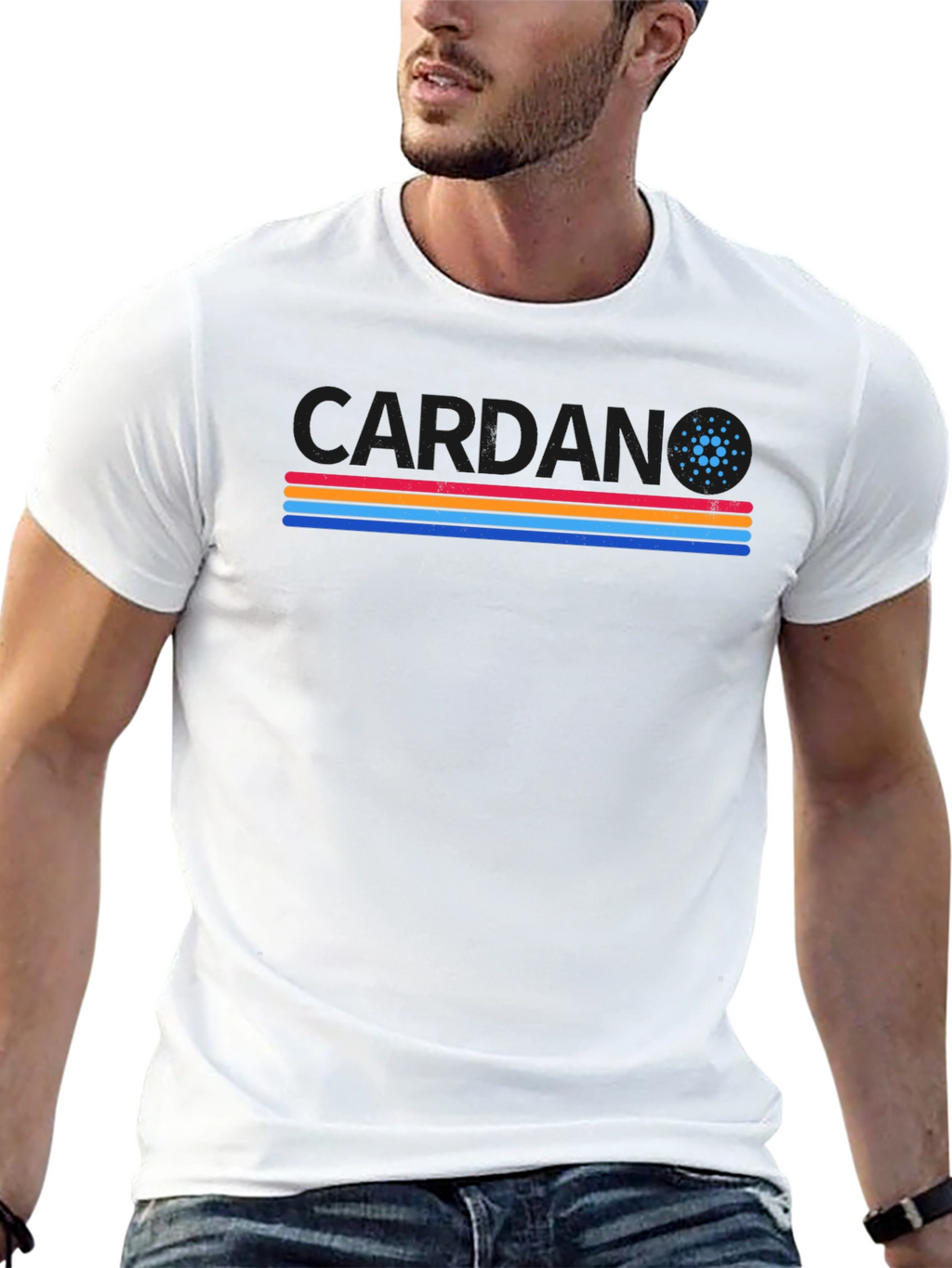 Cardano Crypto T-Shirt Retro Stripes ADA Cryptocurrency Tee