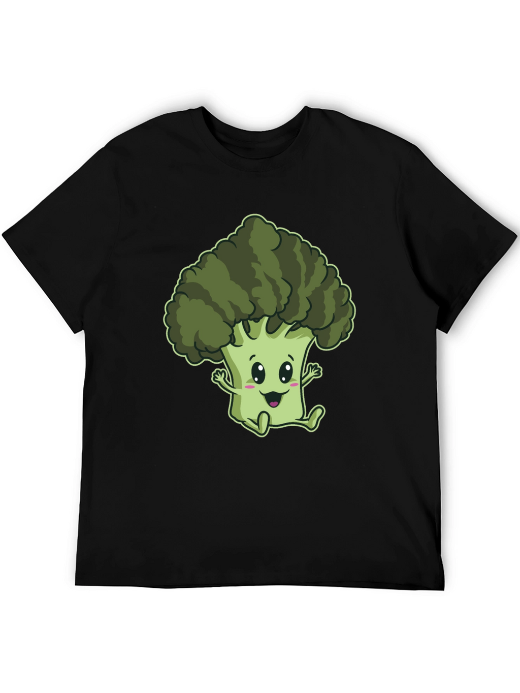Cute Broccoli Cartoon Graphic Black T-Shirt