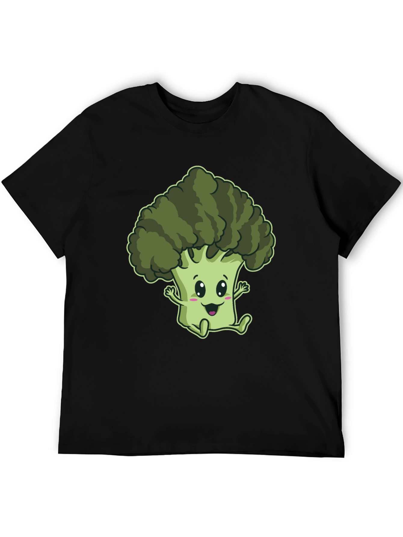 Cute Broccoli Cartoon Graphic Black T-Shirt