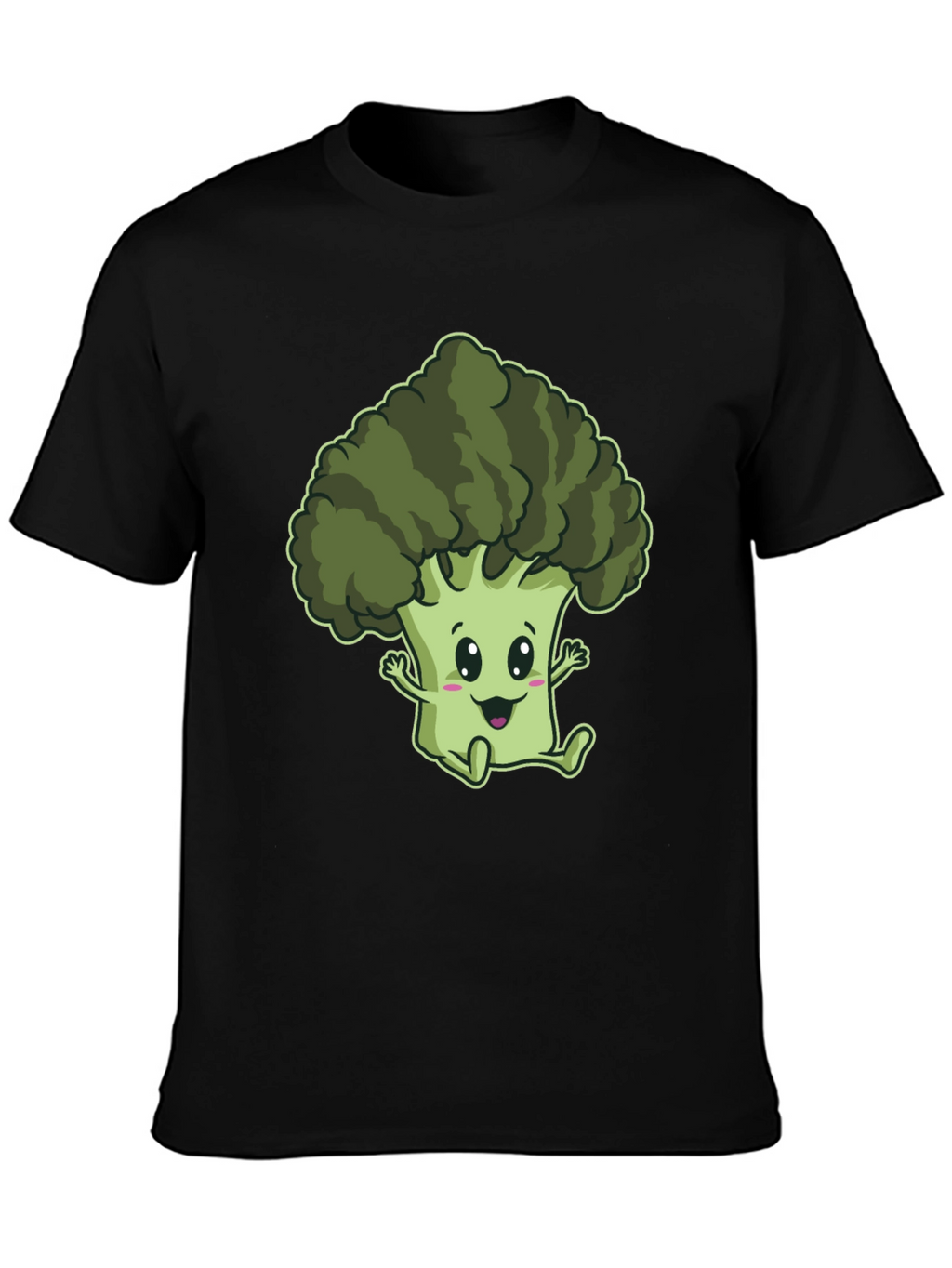 Cute Broccoli Cartoon Graphic Black T-Shirt