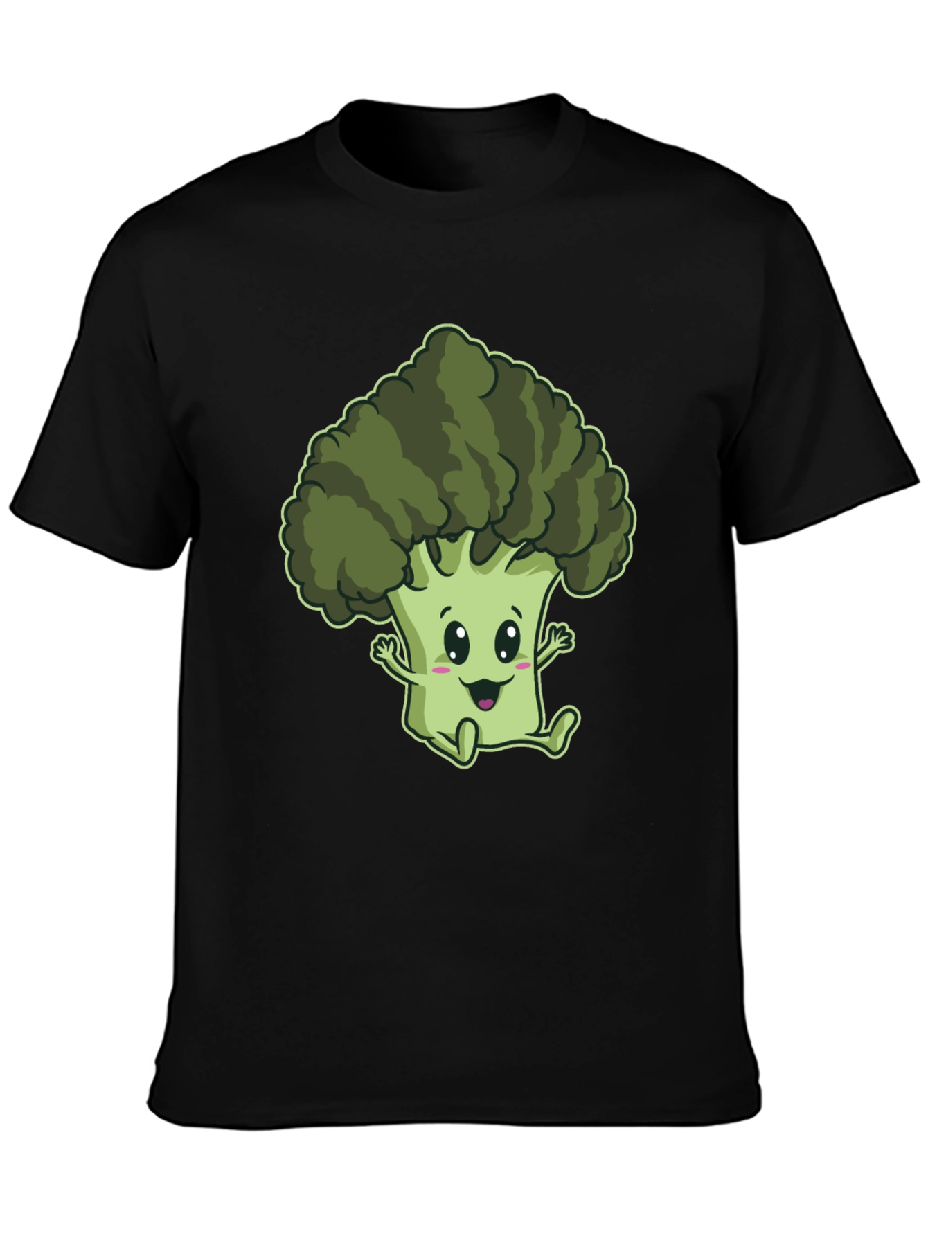 Cute Broccoli Cartoon Graphic Black T-Shirt