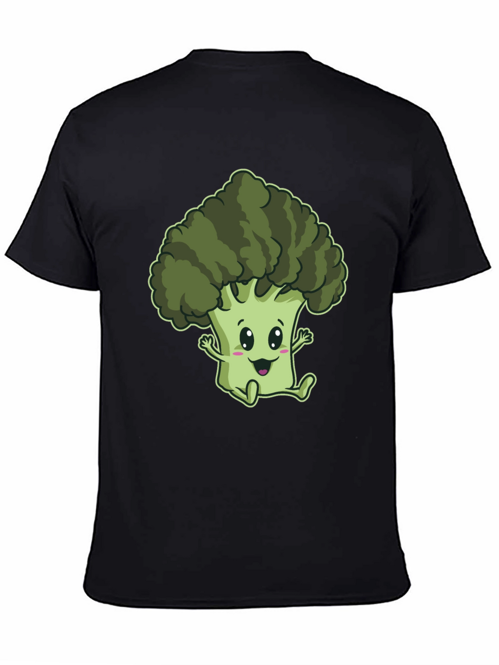 Cute Broccoli Cartoon Graphic Black T-Shirt