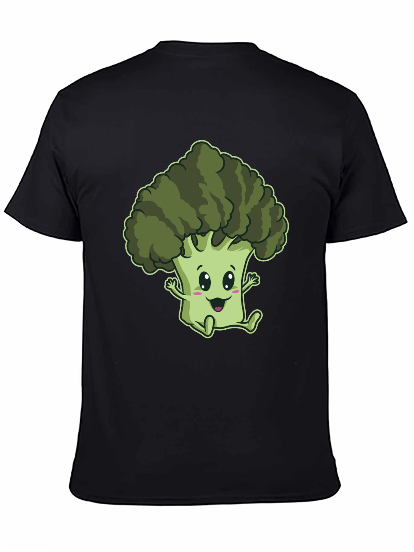 Cute Broccoli Cartoon Graphic Black T-Shirt