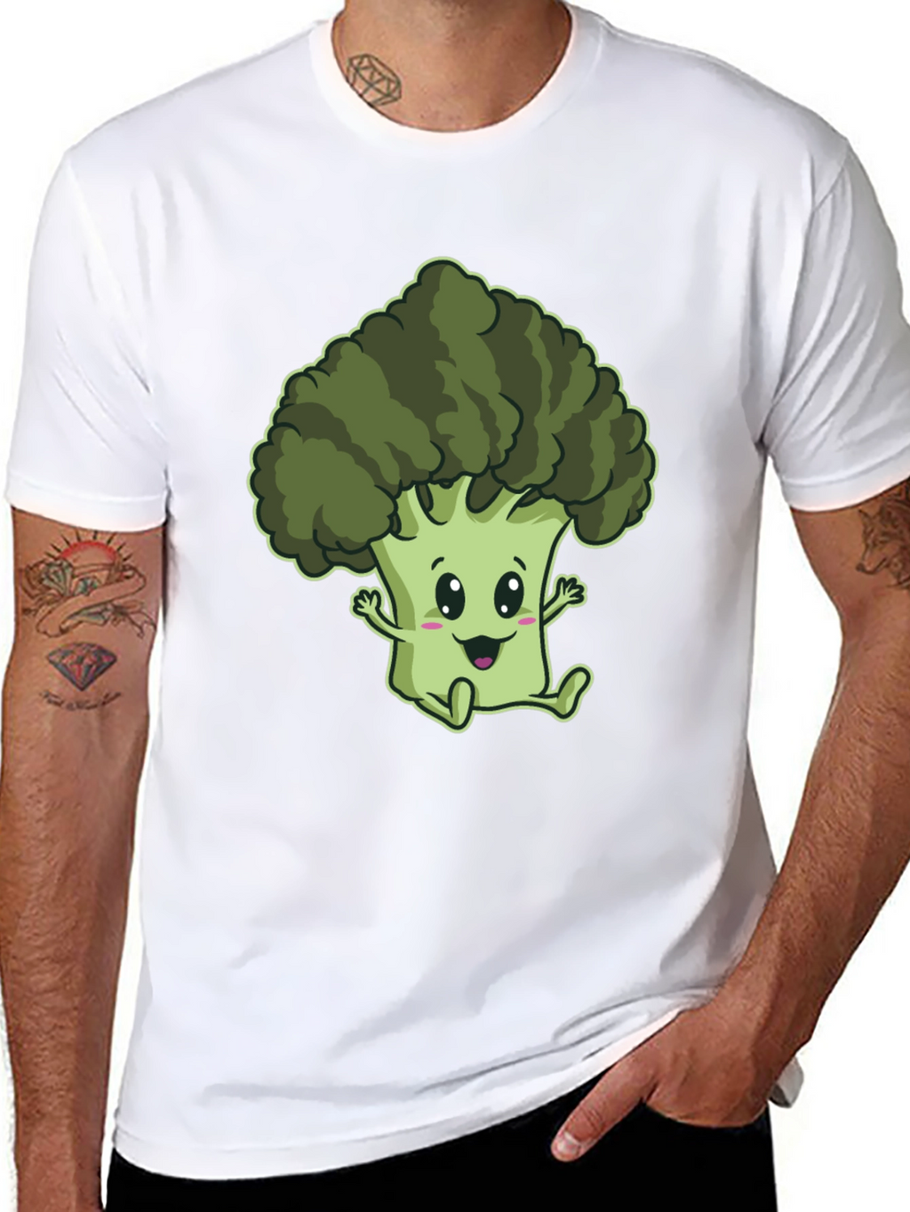 Cute Broccoli Cartoon Graphic Black T-Shirt