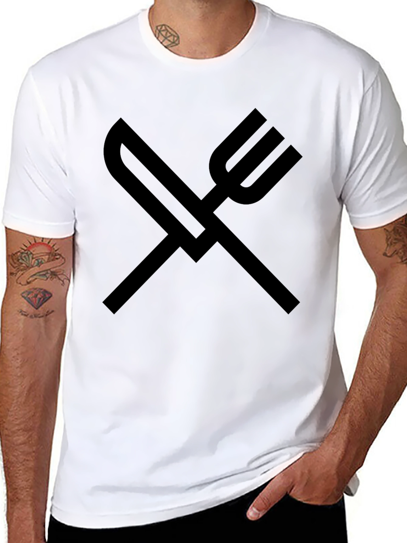 Knife and Fork Graphic Tee - Solid Black