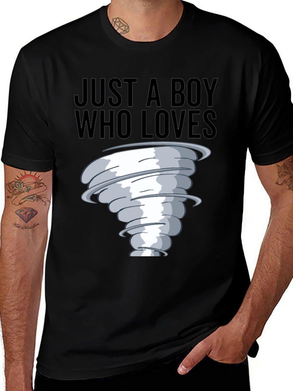 Boy Who Loves Tornado T-Shirt Black Cotton Tee