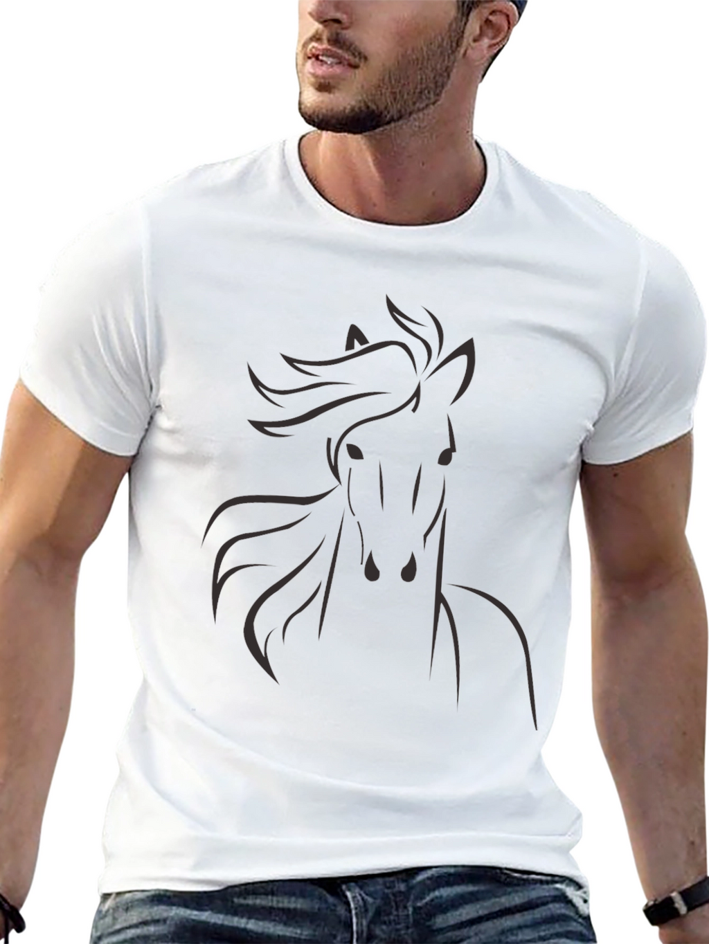 Mens Black Horse Graphic T-Shirt