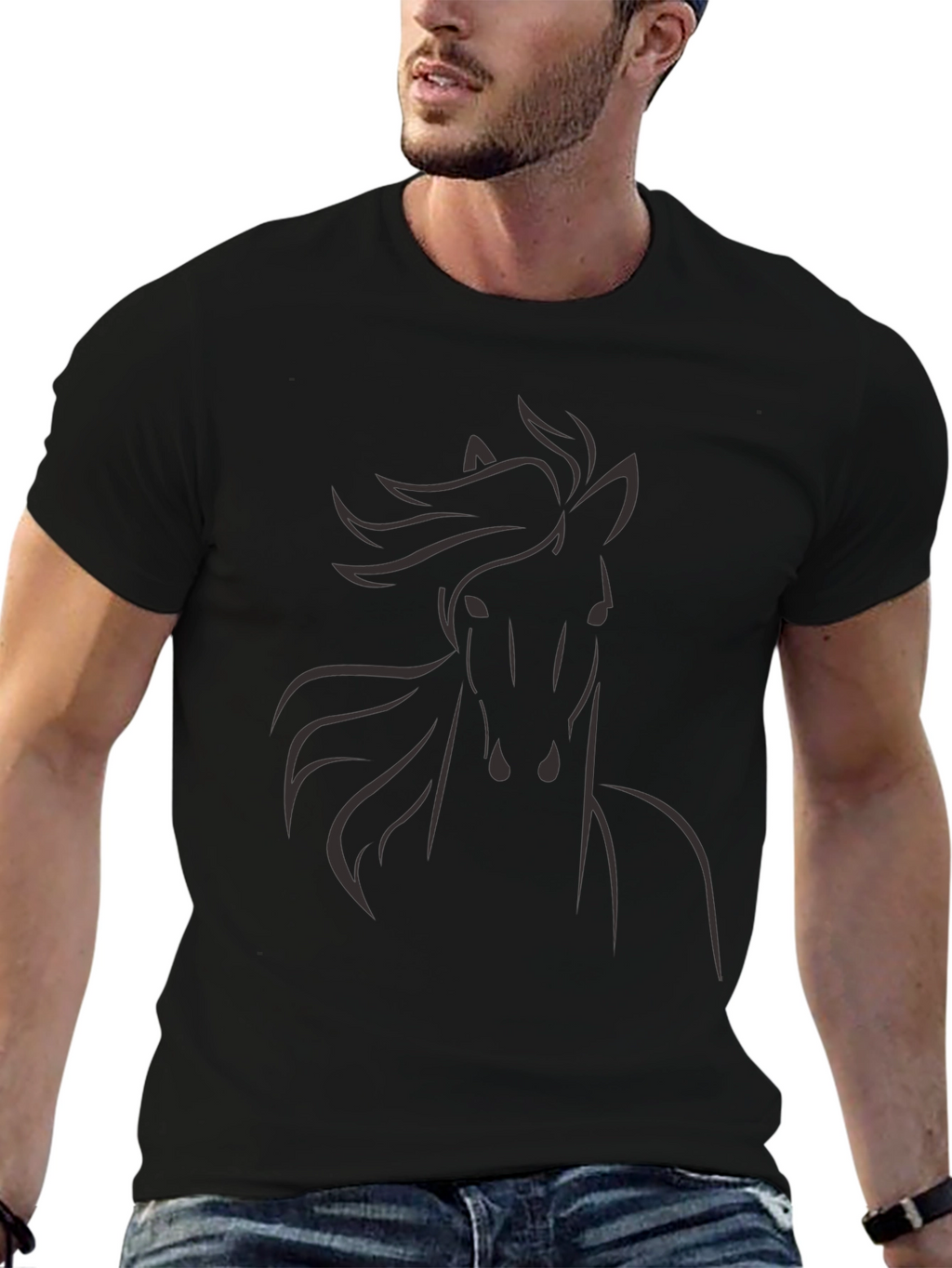 Mens Black Horse Graphic T-Shirt