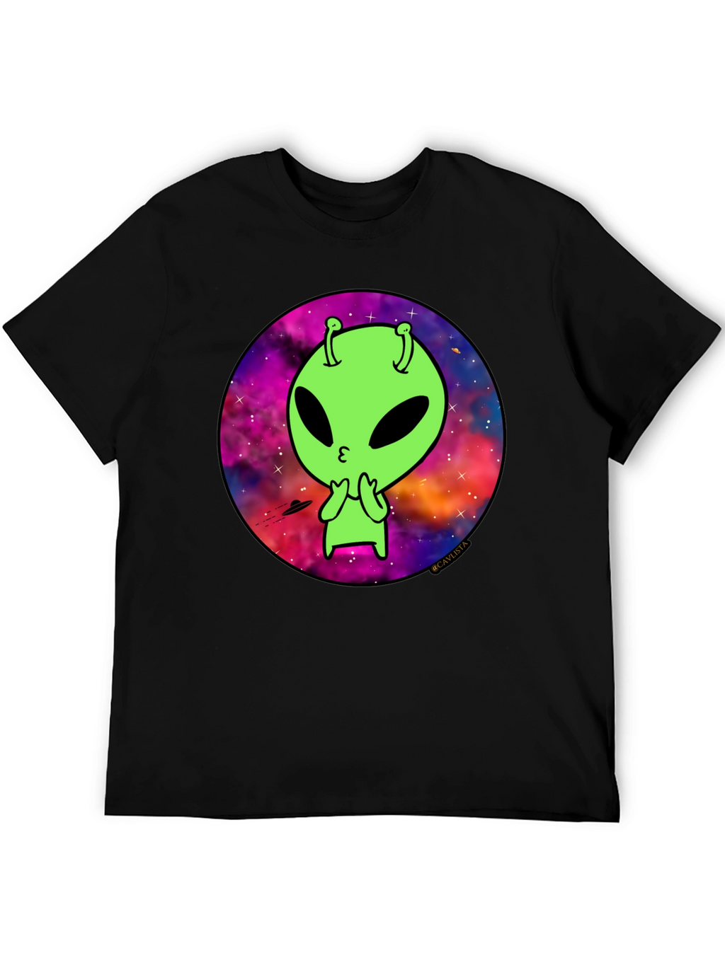 Cosmic Alien Graphic Tee - Mens Black T-Shirt