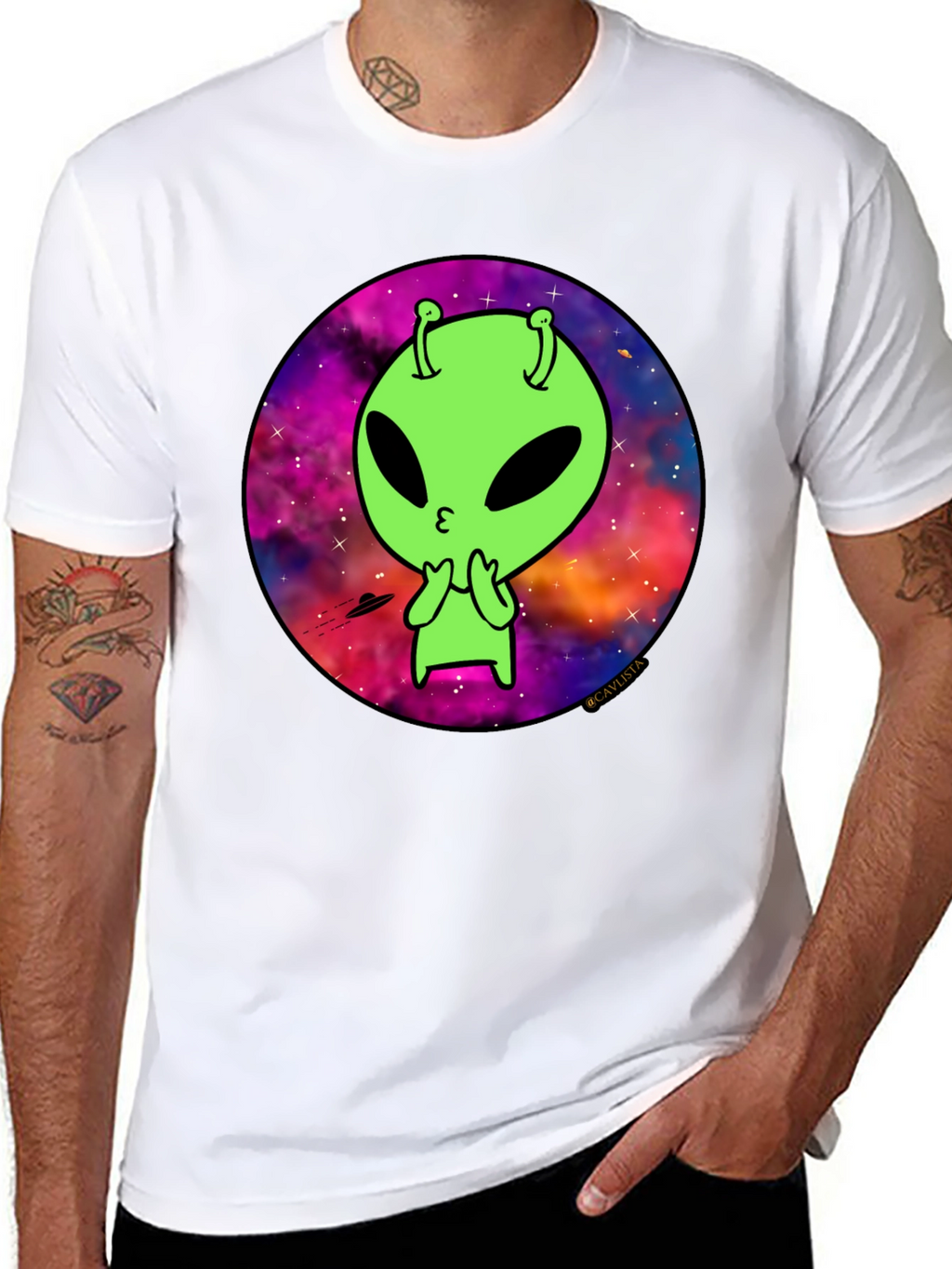 Cosmic Alien Graphic Tee - Mens Black T-Shirt