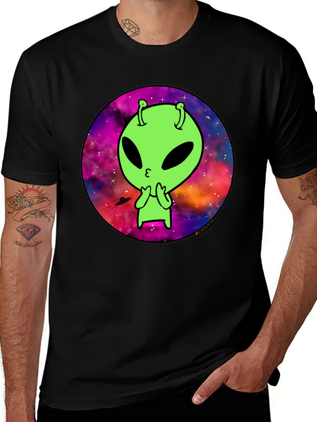 Cosmic Alien Graphic Tee - Mens Black T-Shirt